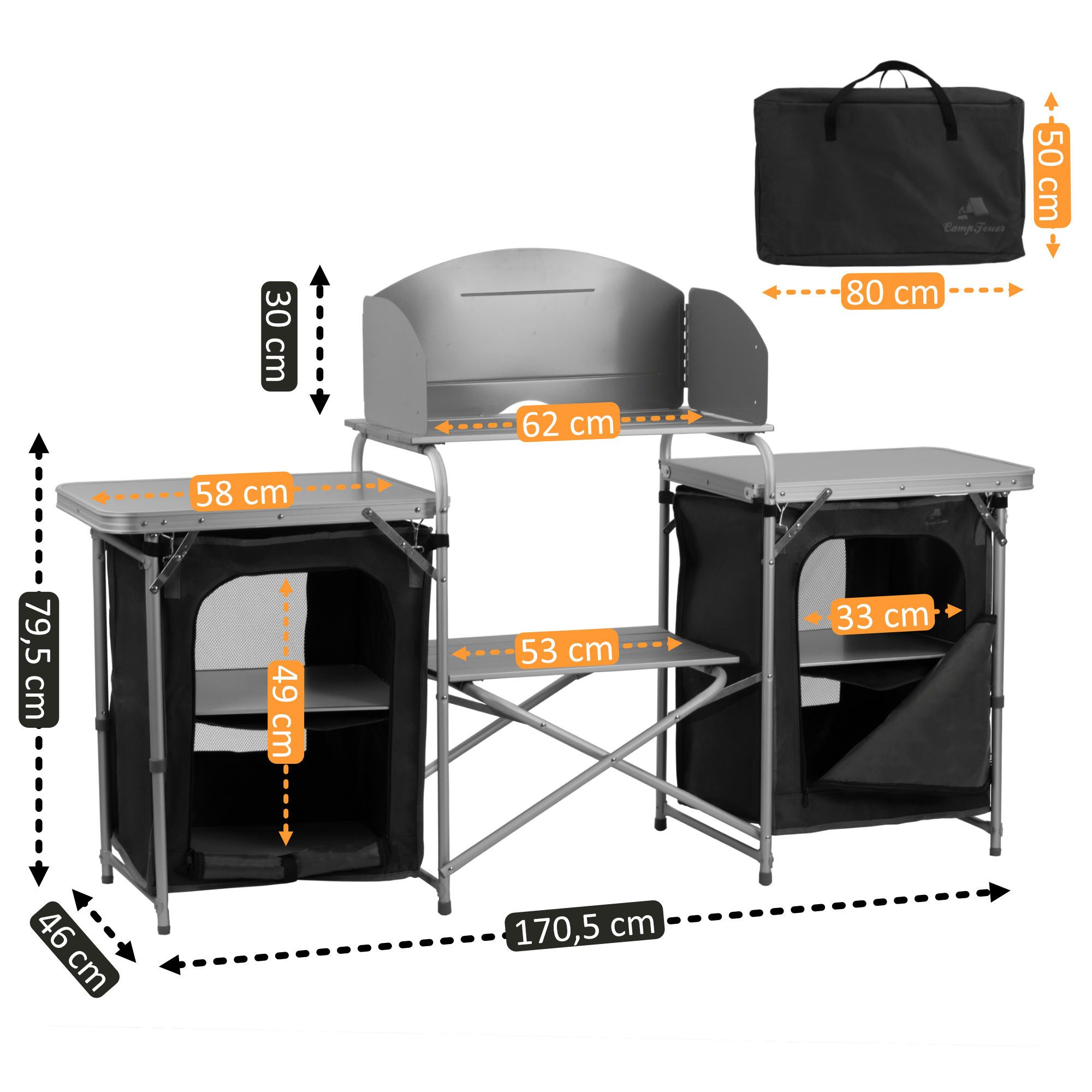 CampFeuer Campingschrank Campingschrank, 170,5 x 46 x 109,5 cm, Faltschrank mit Spritzschutz (1-St) Platzsparend