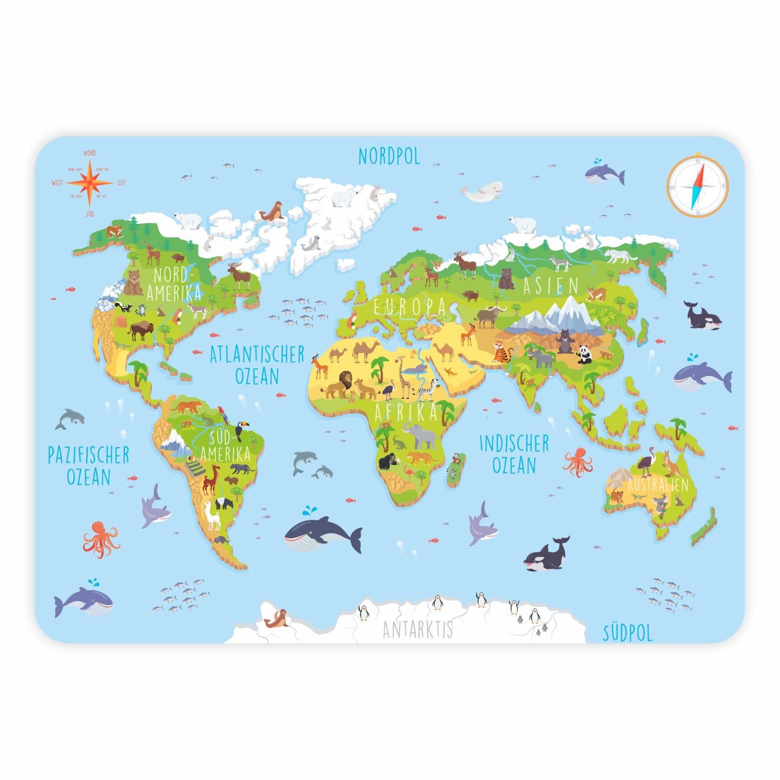 nikima Platzset stabiles Vinyl Tischset Weltkarte 3D Kinder Platzset abwasc günstig online kaufen