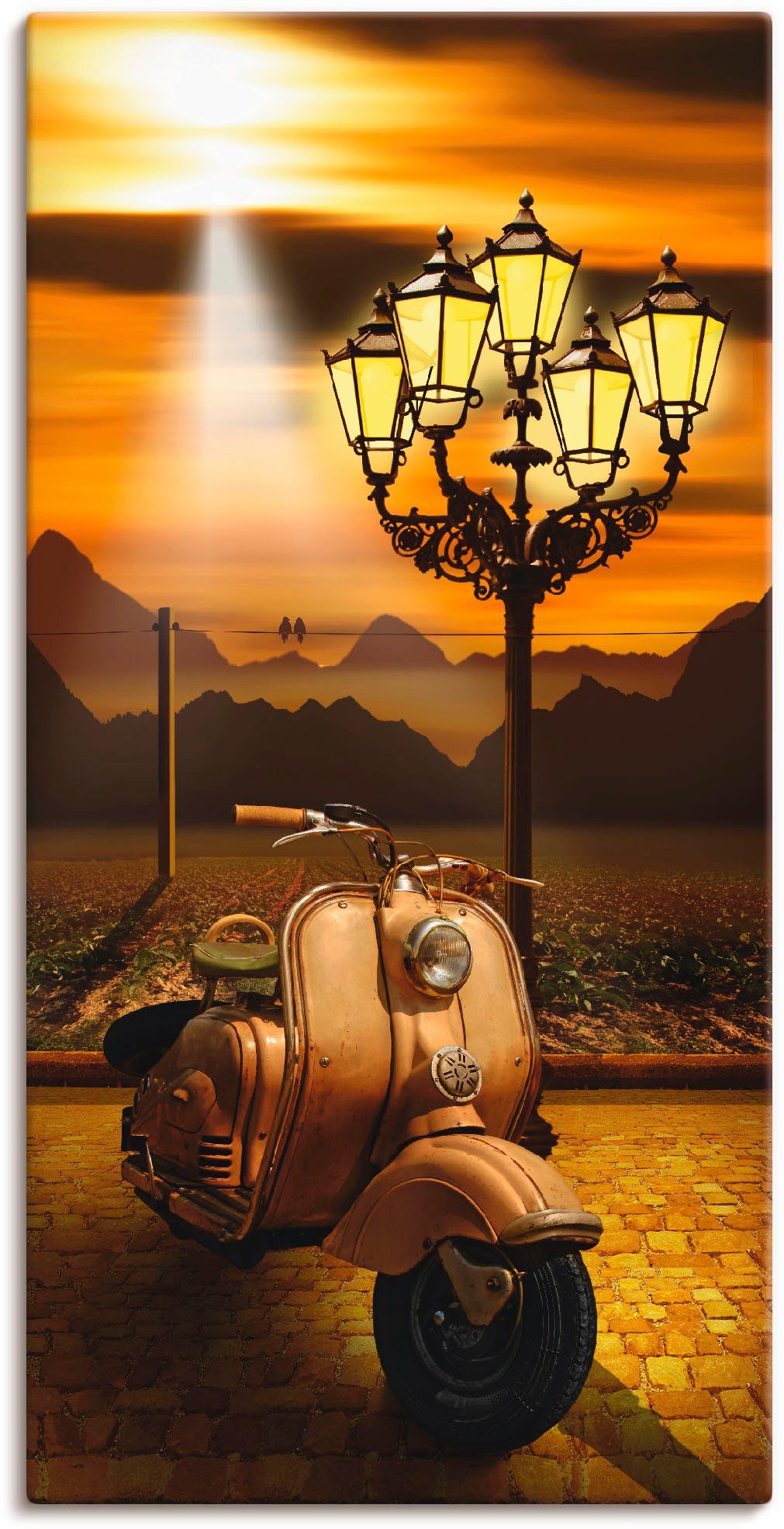 Artland Wandbild Oldtimer Motorroller romantisch, Motorräder & Roller (1 St), als Leinwandbild, Wandaufkleber oder Poster in versch. Größen