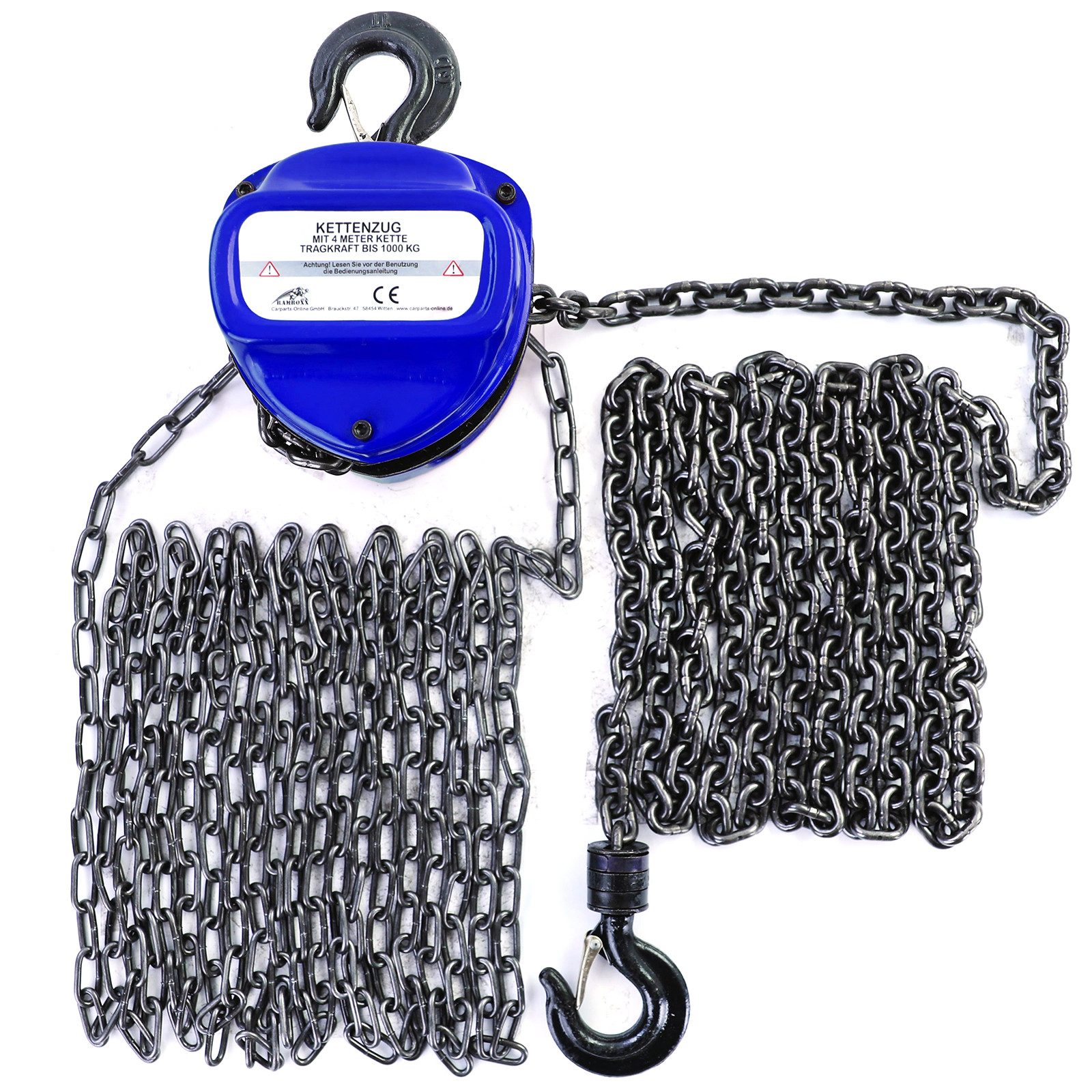 RAMROXX Kettenzug Profi 1000kg Kettenzug Flaschenzug Schwarz bis zu 4 Meter