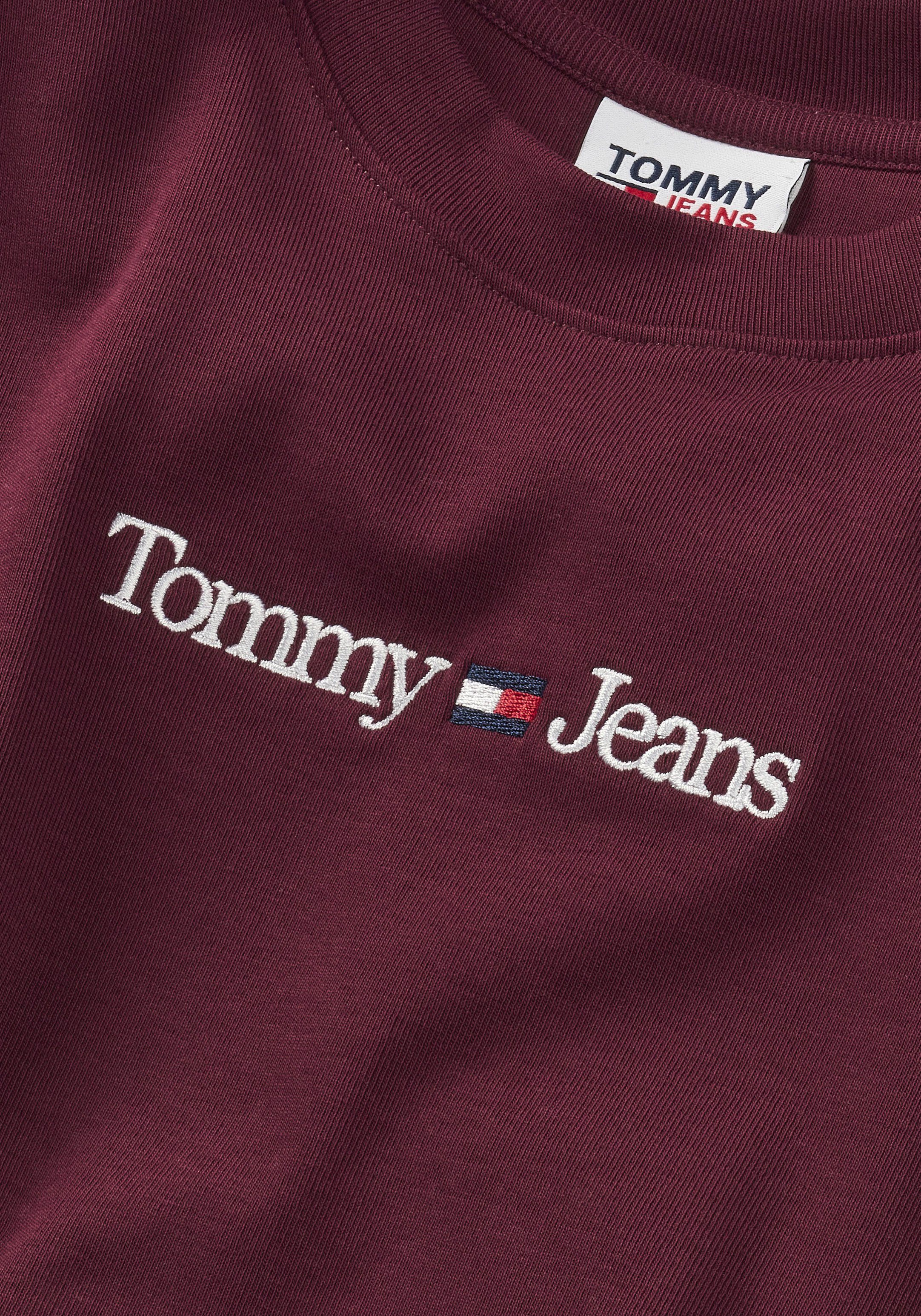 LINEAR Kurzarmshirt dunkelrot Tommy SERIF TJW Stickereien mit Jeans SS Tommy Jeans BABY dezenten