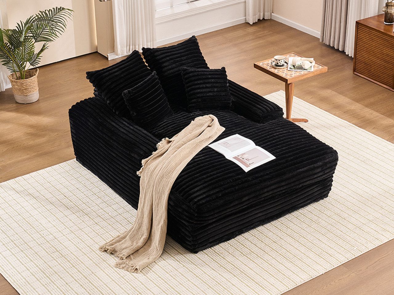 DEKKETO Schlafsofa Große Cord Cloud Couch 175x137cm – einteiliges Schaumstoff-Sofa, 1 Teile, mit breiten ArmlehnenKomplettes 4-Kissen-Set, ohne Montage – Bild 4 von 5