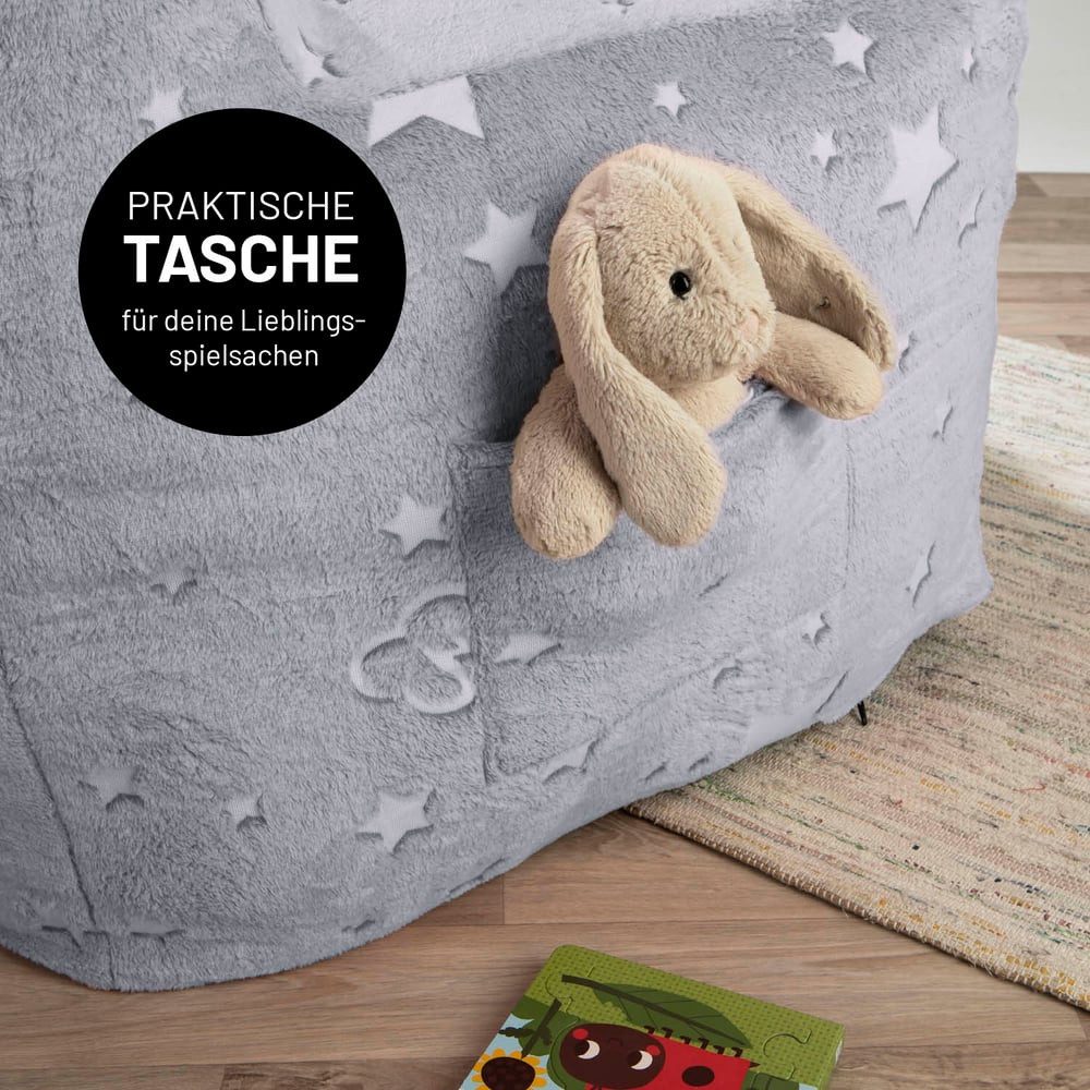 Lumaland Sitzsack Kinder Sessel Glow in The Dark, Kindersofa im Sternen-Design, Indoor Kindersessel fürs Kinderzimmer – Bild 5 von 5