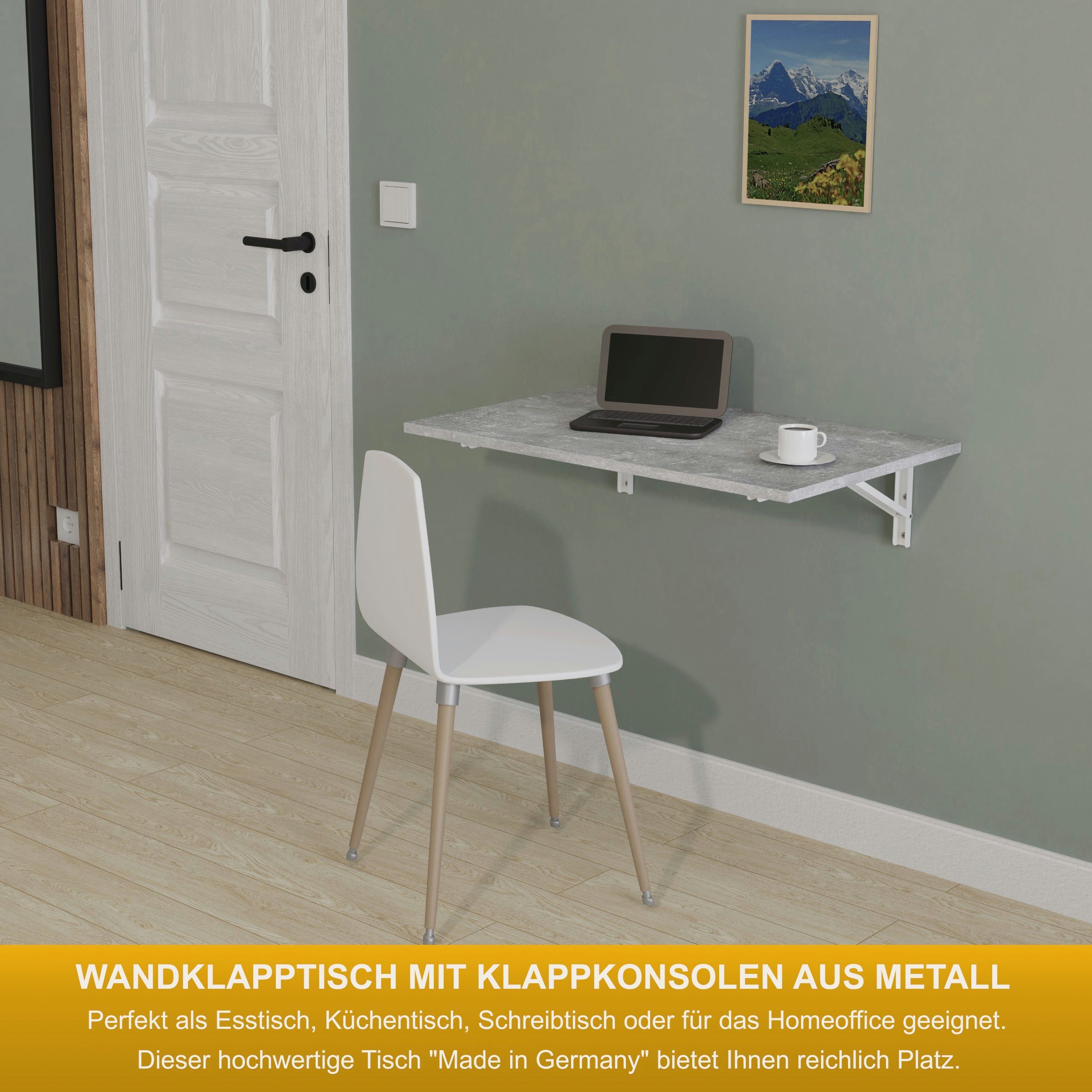 Wandklapptisch Wand Schreibtisch Küchentisch Produktgestaltung Beton 80x50 KDR Klapptisch Tisch, Esstisch