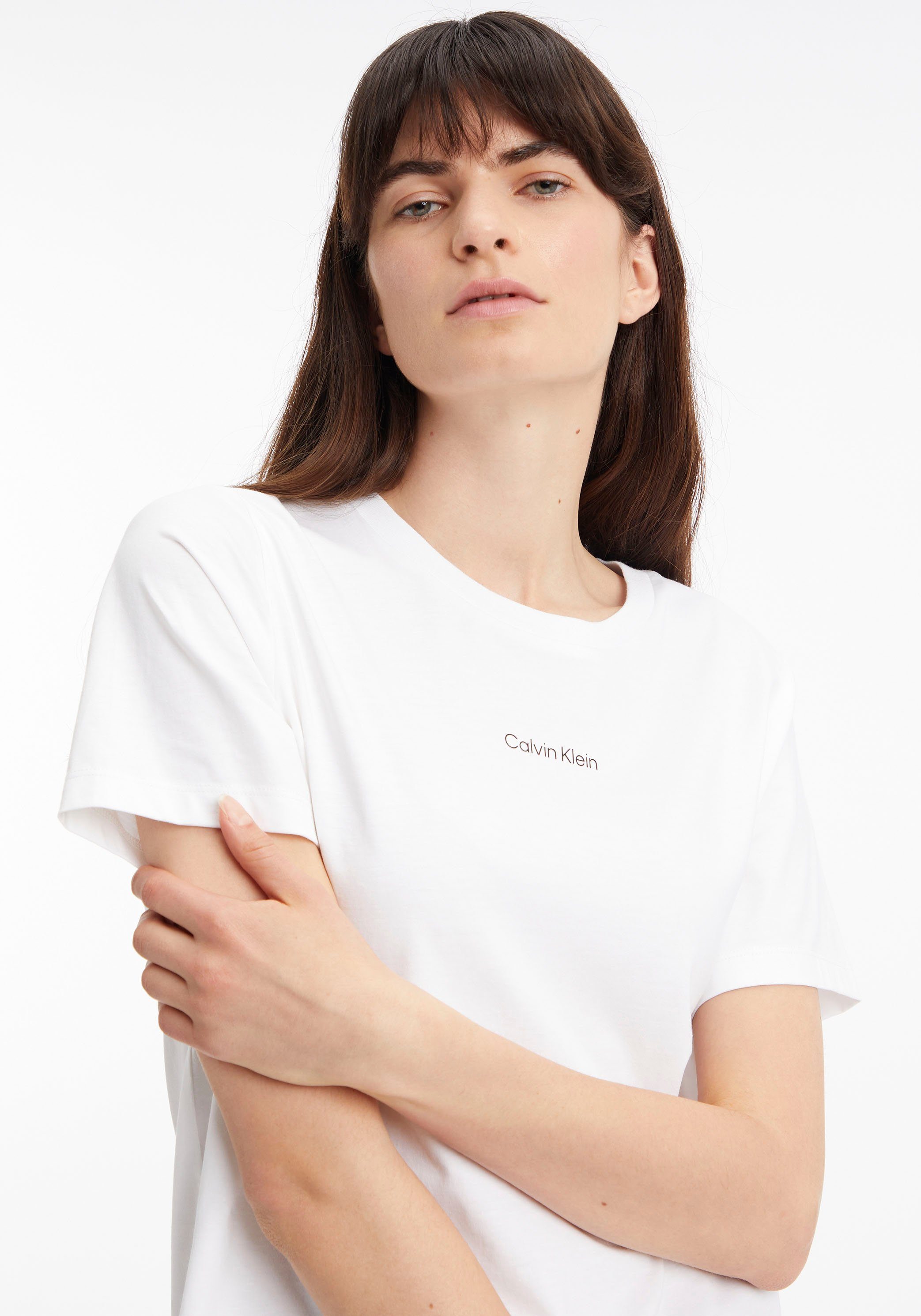 Klein T-SHIRT T-Shirt LOGO MICRO Bright-White aus Baumwolle reiner Calvin