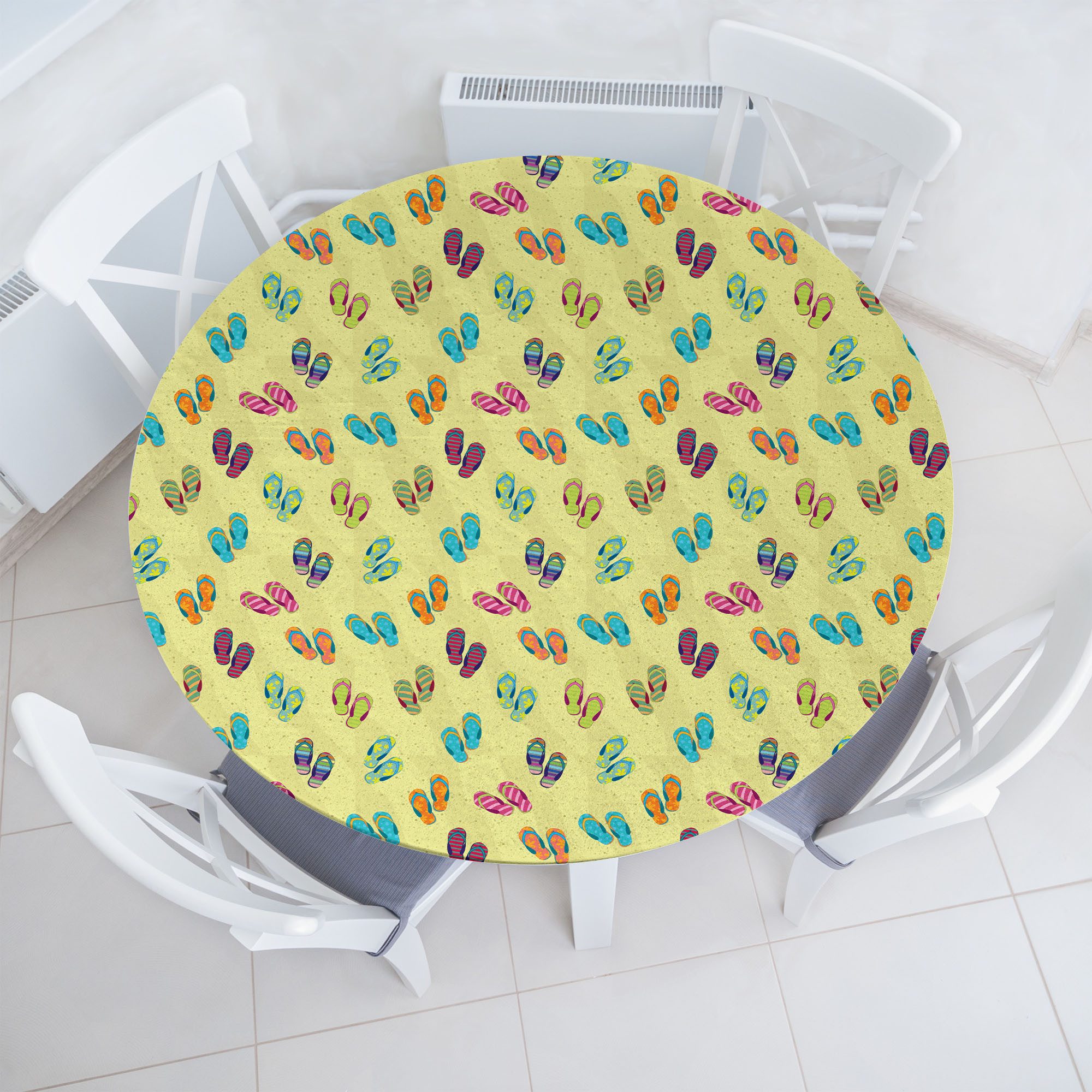 Abakuhaus Tischdecke Rundum-elastische Stofftischdecke, Flip Flops Bunte Hausschuhe
