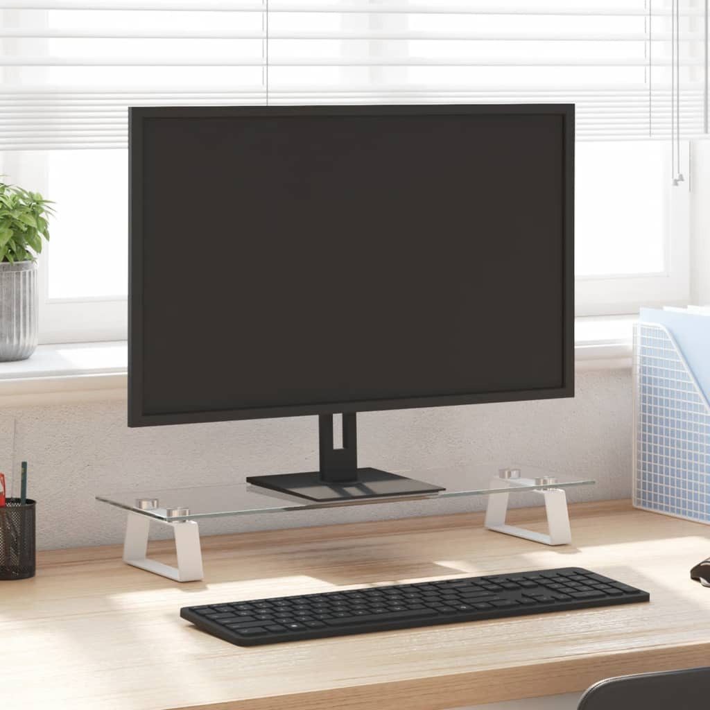 vidaXL Monitor-Halterung 60 x 20 x 8 cm Monitorständer Weiß 60x20x8 cm Hartglas und Metall