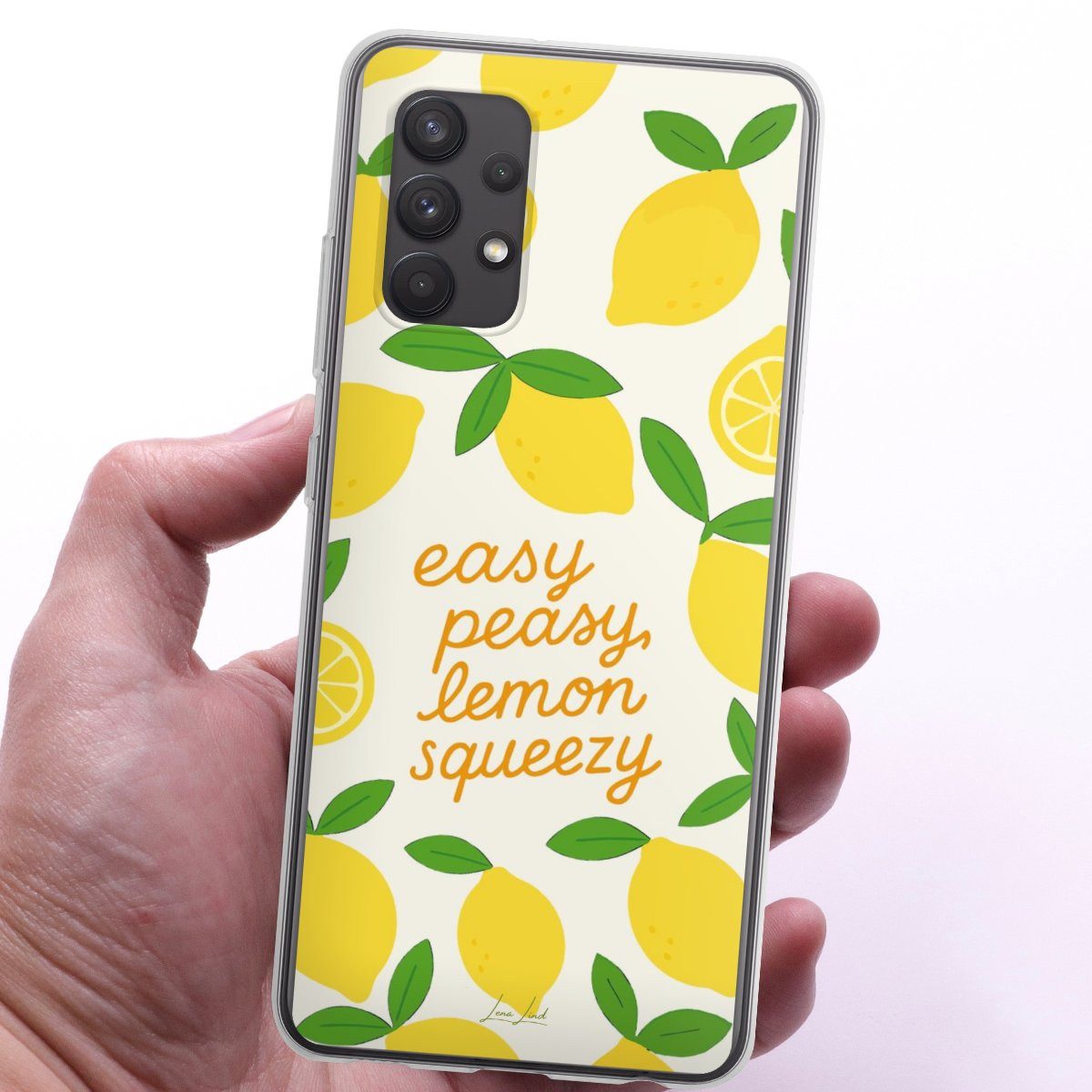 DeinDesign Handyhülle Zitrone Spruch Statement Easy Peasy Lemon Queezy, Samsung Galaxy A32 4G Silikon Hülle Bumper Case Handy Schutzhülle