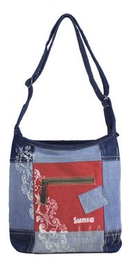 Sunsa Umhängetasche Hobo Tasche aus recycelte Jeans und Rote Canvas. Schultertasche in Vintage Retro design., Aus recycelten Materialien