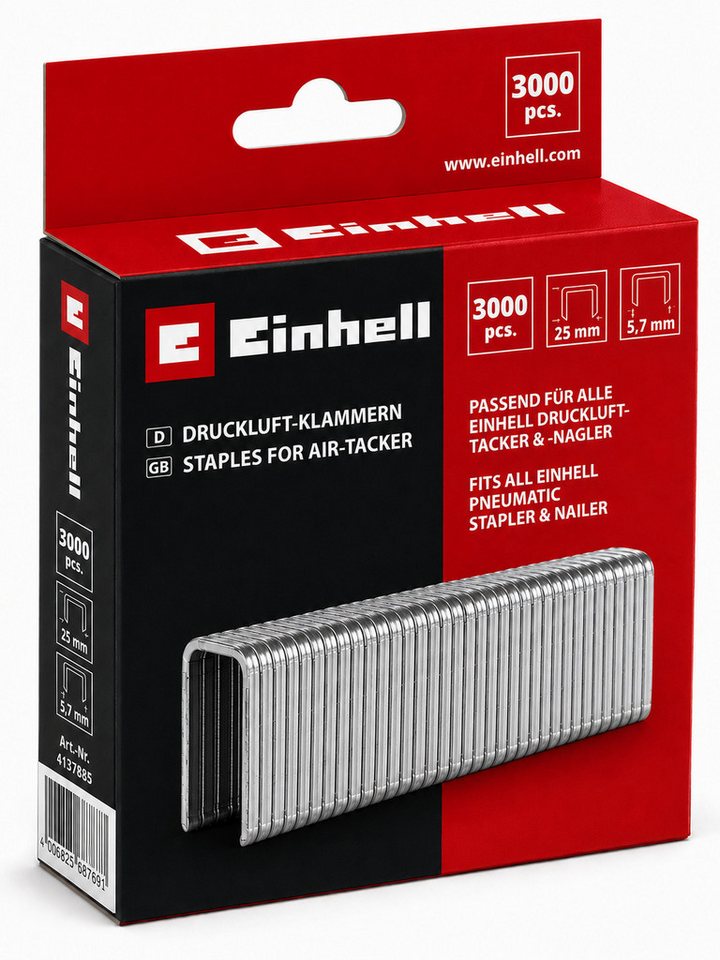 Einhell Tackerklammer Einhell Klammern 3.000 Stk, 5,7 x 25 mm für Fixetto + Druckluft-Tacker