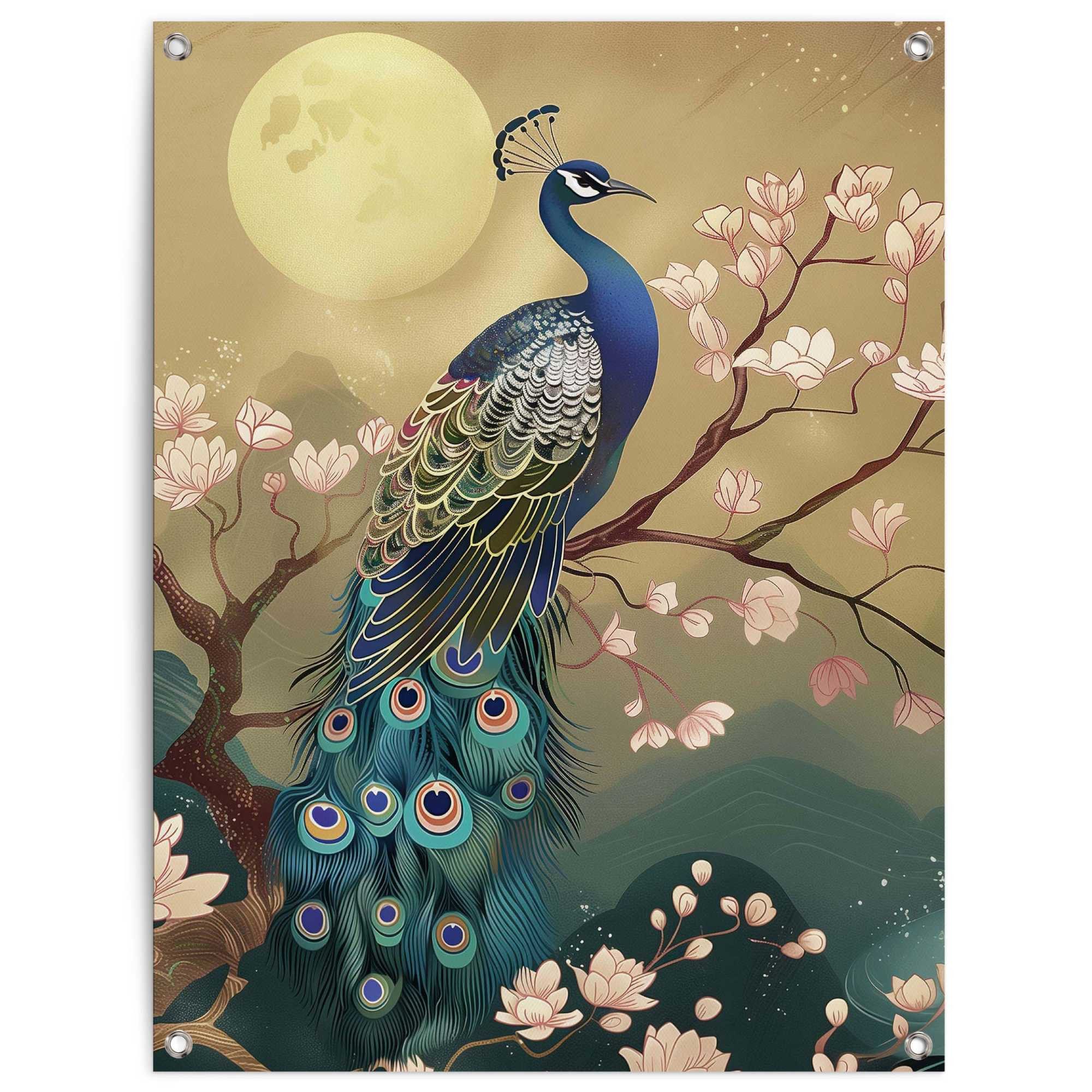 Reinders! Poster Birds in Style, Garten - Pfau - Blütenzweig - Leinwand - Tiere - 60x80 cm