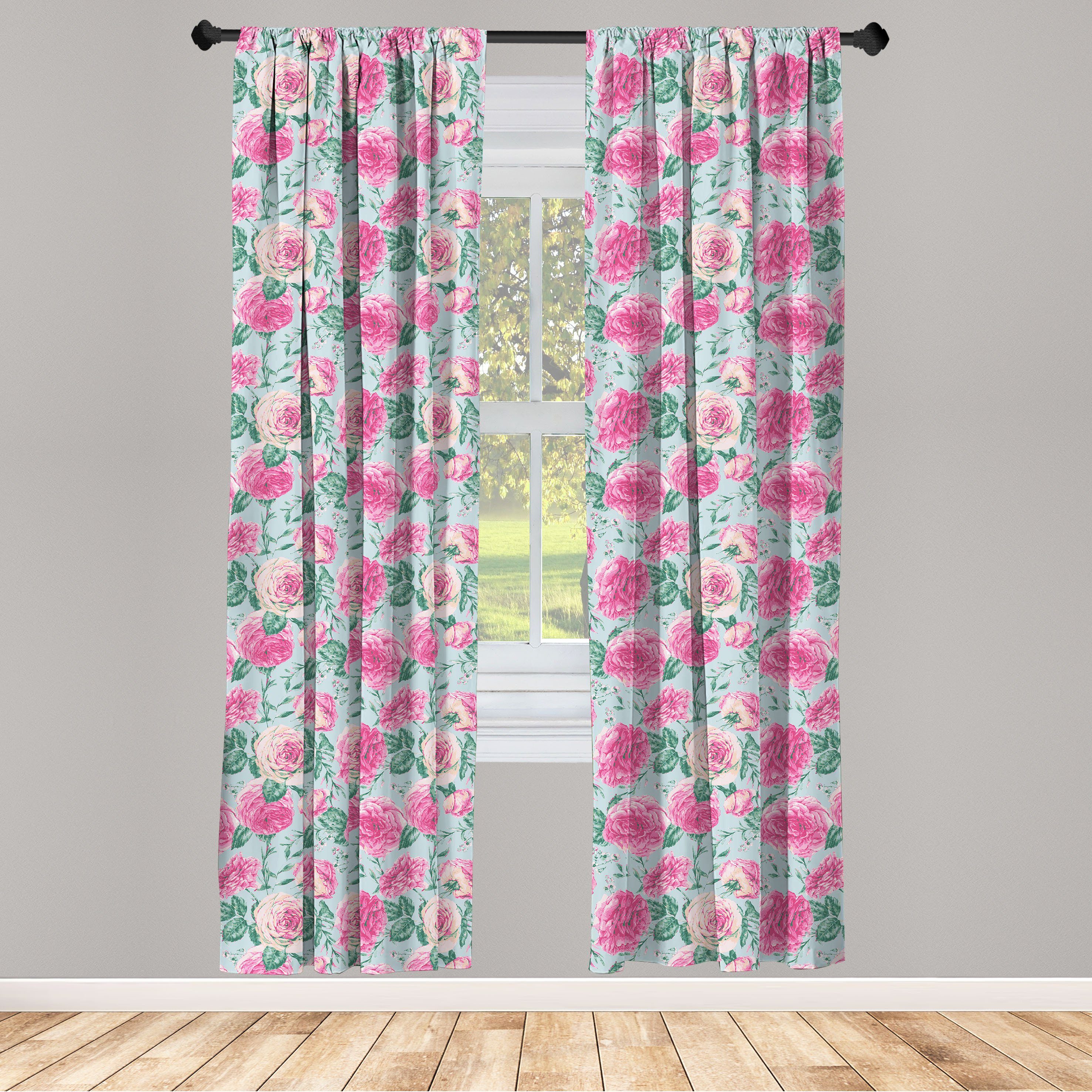 Gardine Vorhang für Wohnzimmer Schlafzimmer Dekor, Abakuhaus, Microfaser, Vintage Rose Grunge Blumen Blick