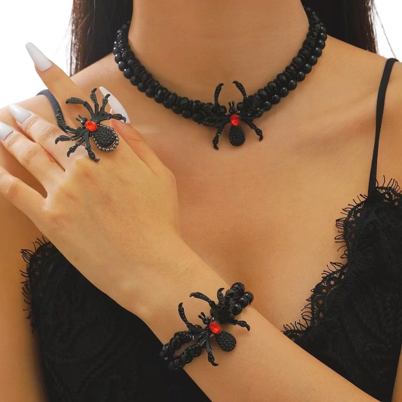 nsihing Choker-Set Gothic-Choker-Halsketten-Set, Halloween-Halskette, Damen Schmuck-Set (3-tlg)