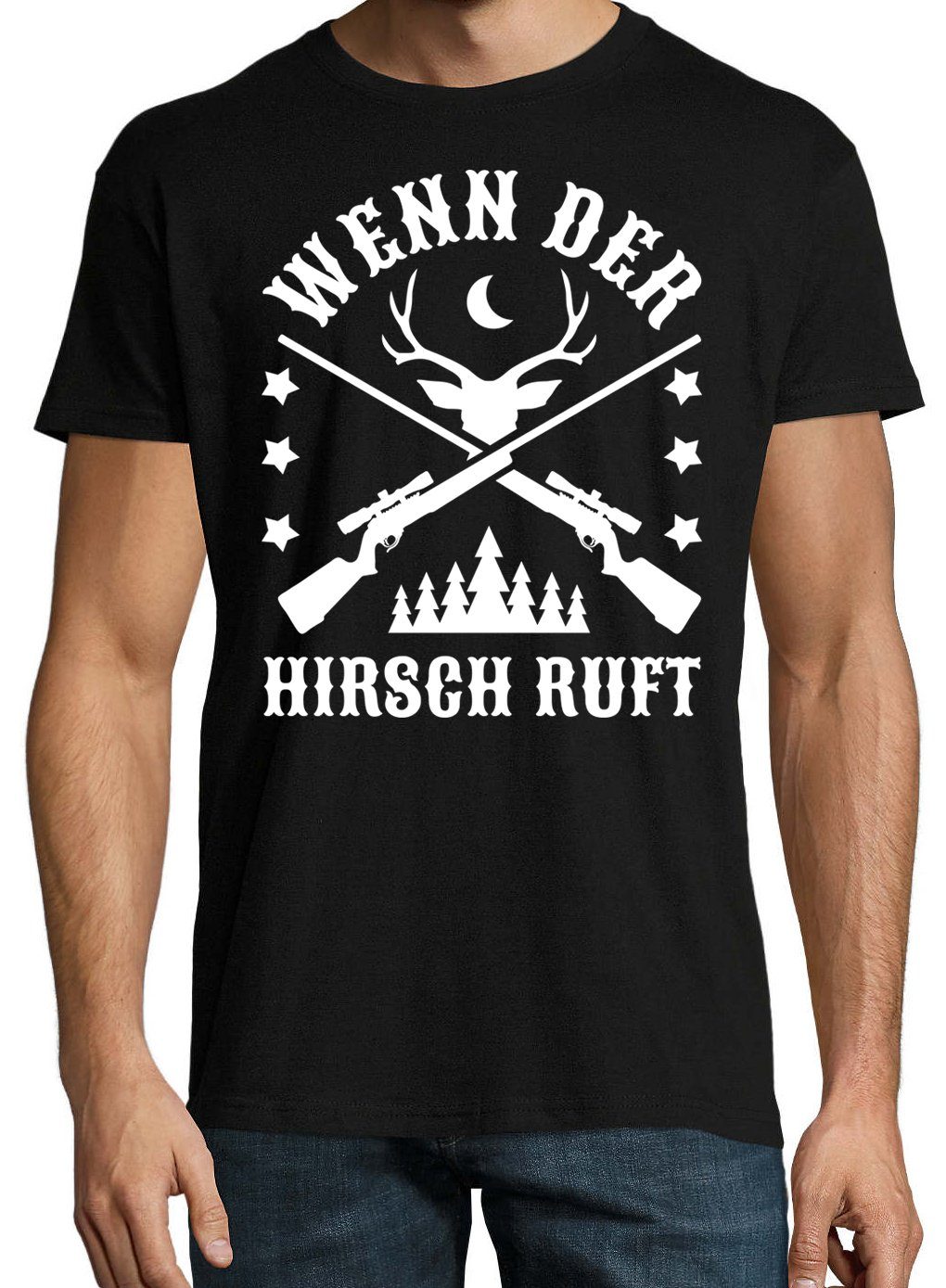Designz Ruft" Herren Frontprint Der trendigem Shirt Schwarz "Wenn T-Shirt Hirsch mit Youth
