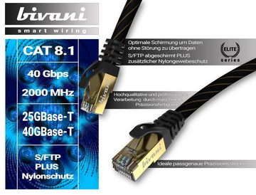 bivani Cat 8.1 Premium Ethernet LAN-Kabel, RJ-45 (Ethernet), RJ-45 (Ethernet) (100 cm), 40 Gbps, 25GBase-T, 40GBase-T, 2000 MHz, S/FTP, RJ45 Stecker, Nylonschutz, 3-Fach geschirmt