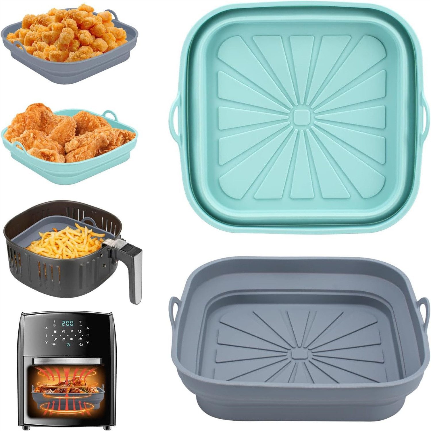 AURIVION Backblech Wiederverwendbare Backform für Airfryer & Küche, Silikon, (Set, 2-St., Silikonform für Heißluftfritteuse 2er Set), Antihaft Silikon Einsatz für Backen, Braten & Kochen