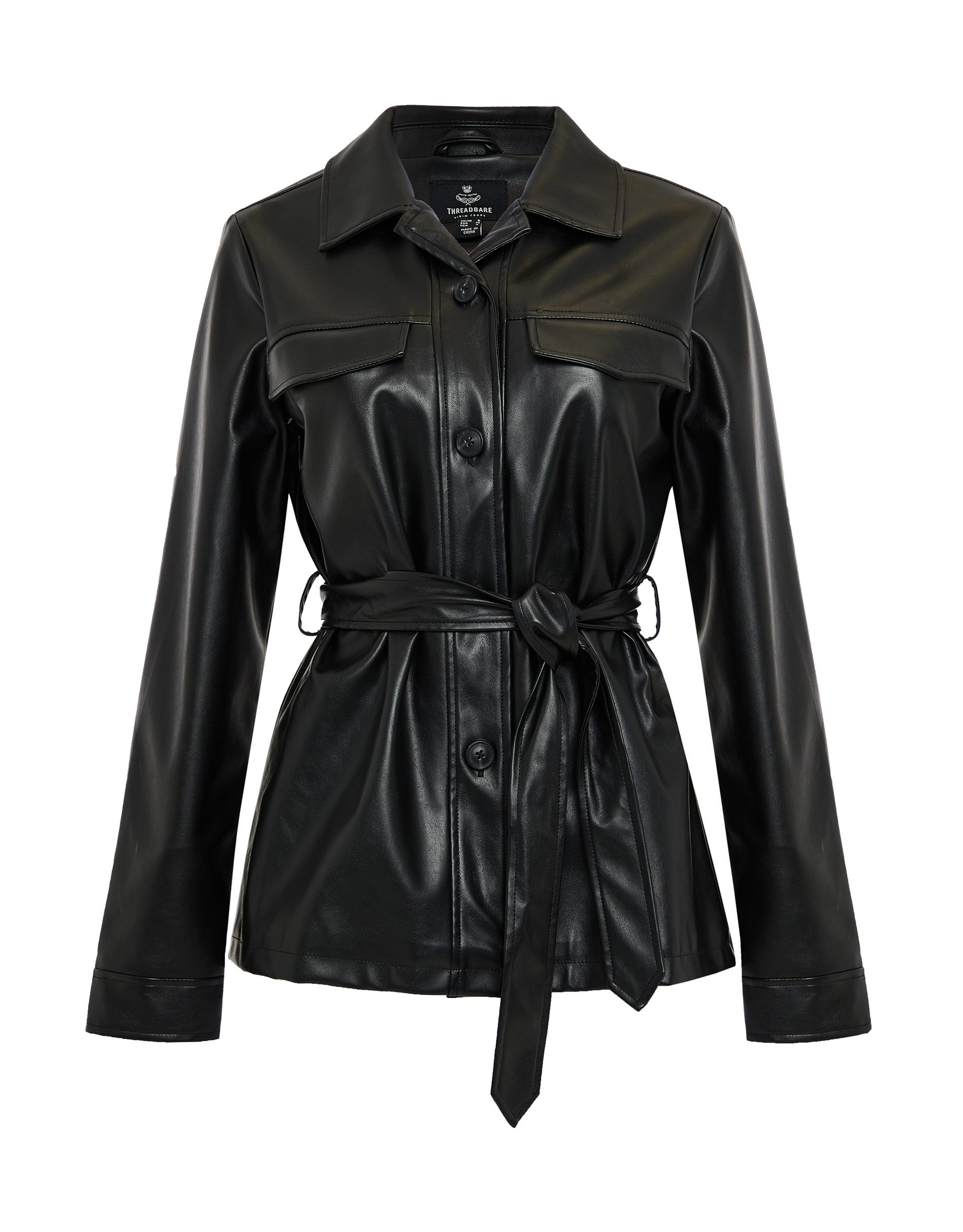 Threadbare Lederimitatjacke Brook (1-St) mit Bindeband