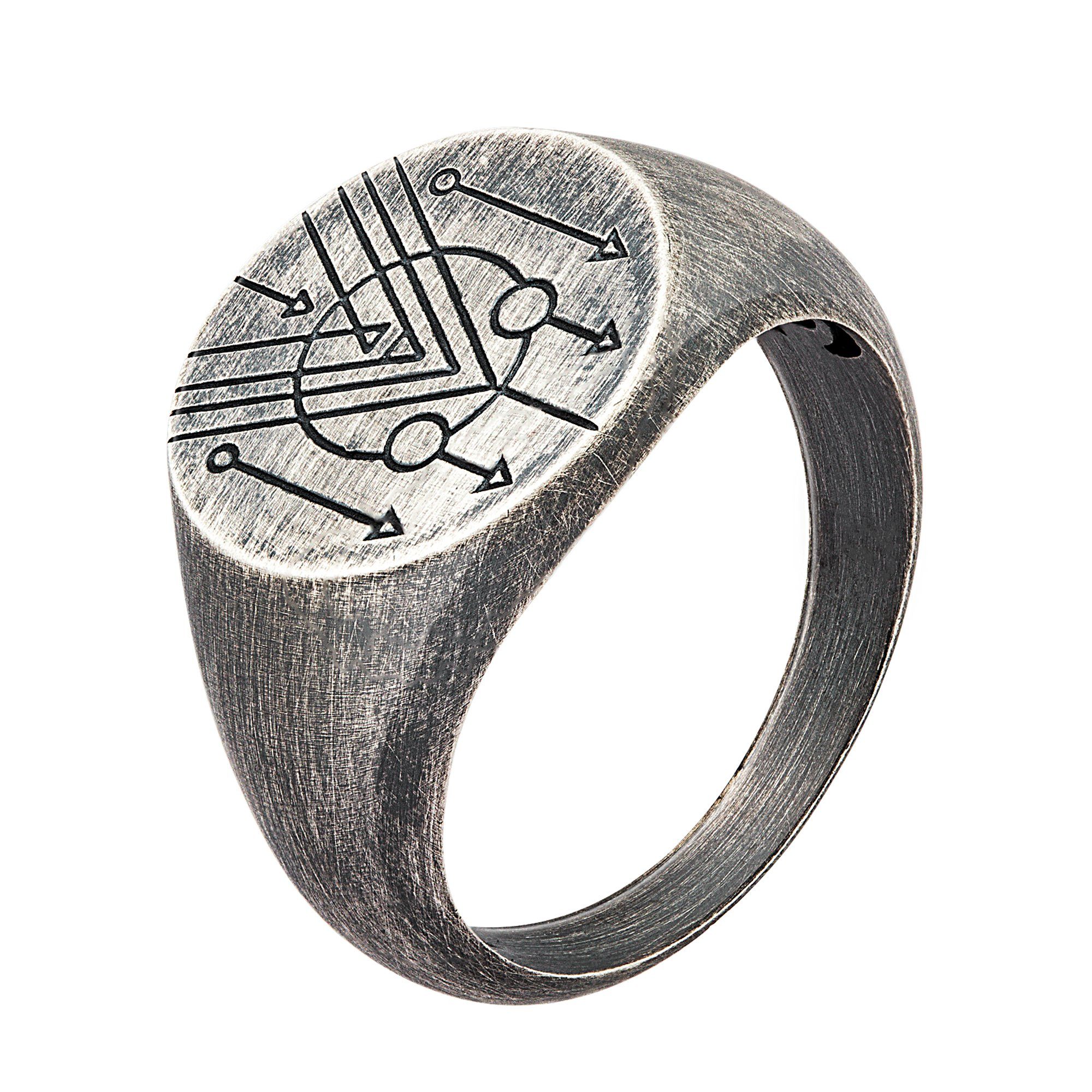 CAÏ Fingerring 925 Motiv Siegelring oxidiert Silber Kreis grau matt Tattoo