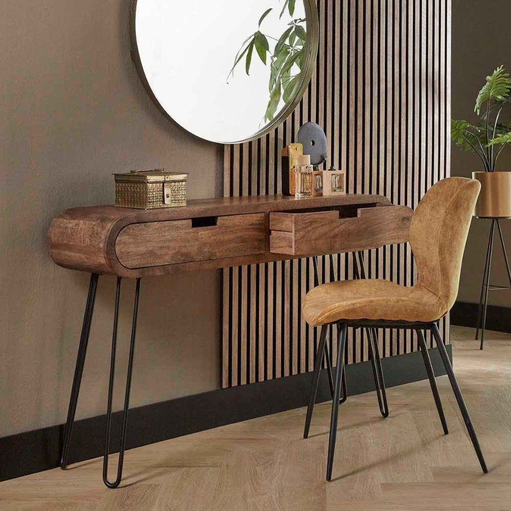 RINGO-Living Sideboard Massivholz Kommode Sanoe mit 2 Schubladen in Natur-dunkel und Schwarz-, Möbel