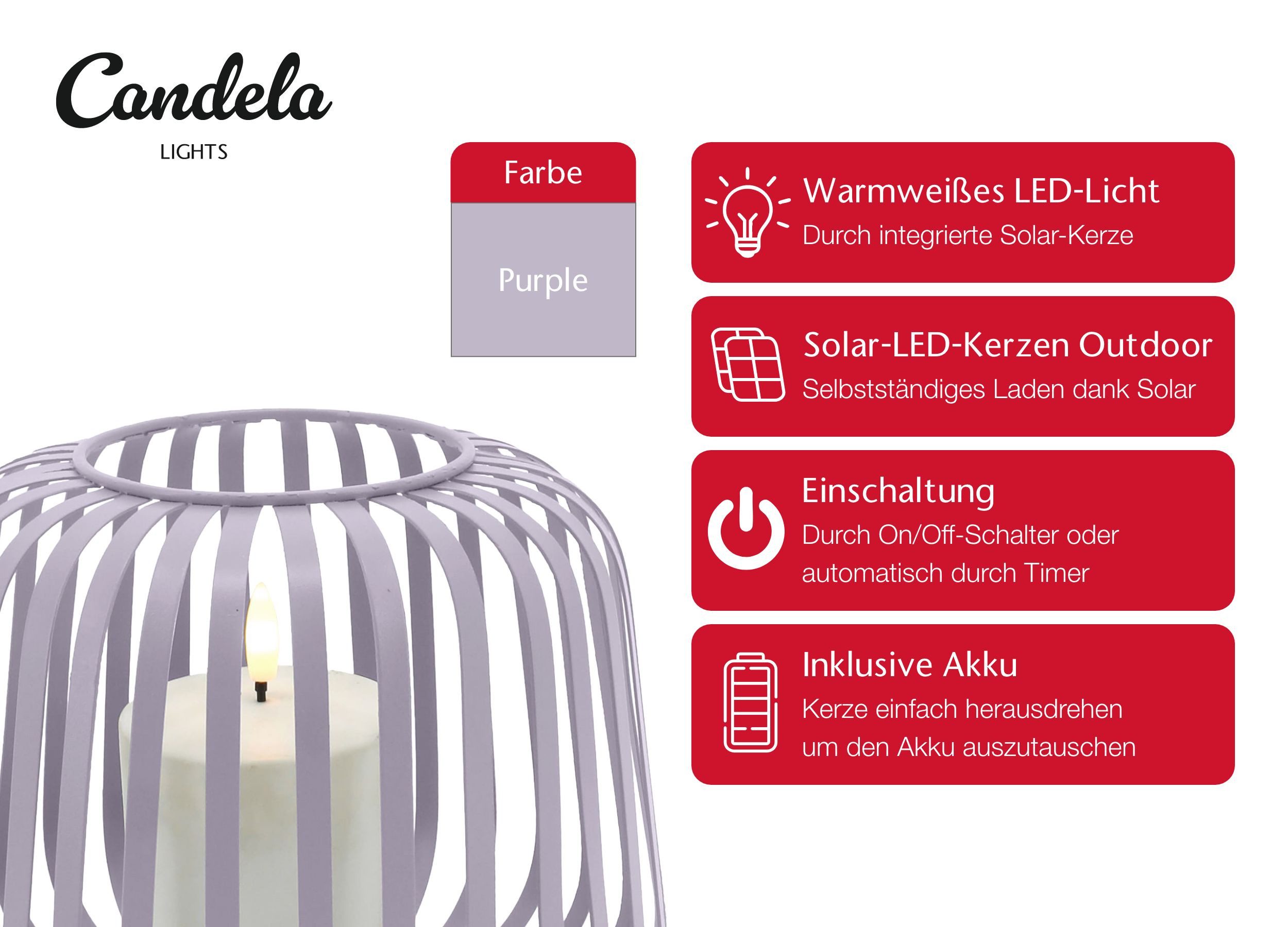 LC Home LED-Kerze Candela Lights Solar Laterne Cottage Metal mit LED Kerze Outdoor (1-tlg)