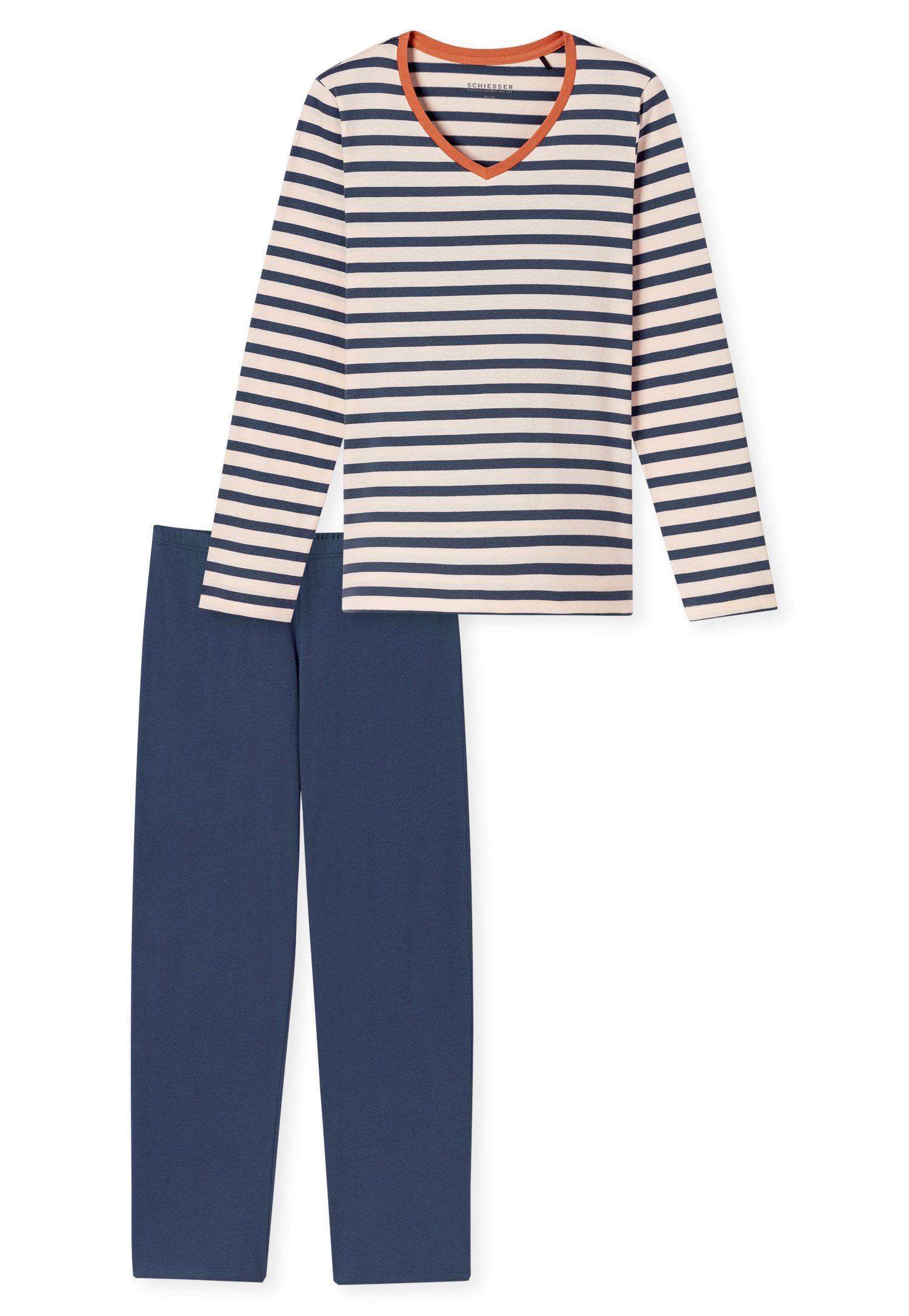 Schiesser Schlafanzug Casual Essentials (2 tlg) Baumwolle, V-Ausschnitt, la günstig online kaufen