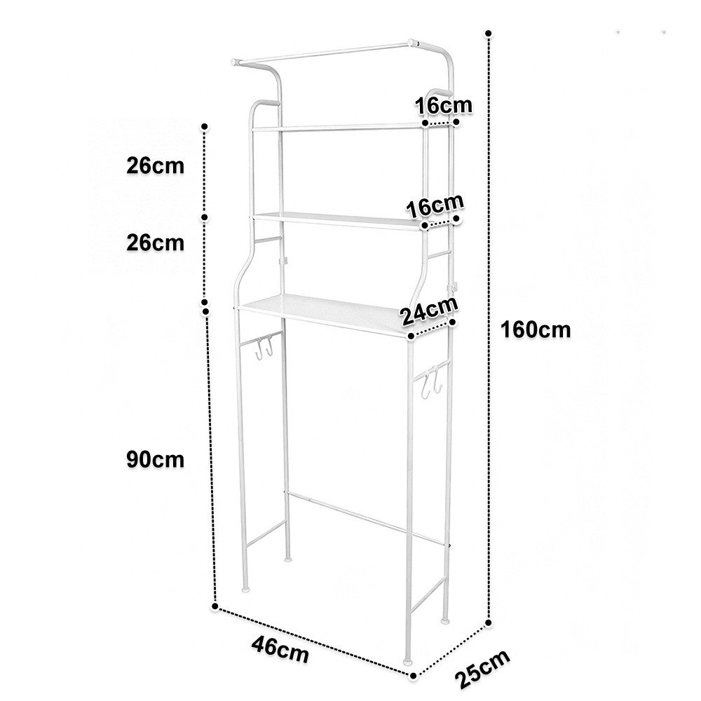 JEOBEST Badregal Toilettenregal mit 3 Ablagen, Platzsparend mit Haken 47 x 25 x 160 cm, 1-tlg., Toilettenregal, Badezimmerregal, Handtuchhalter – Bild 5 von 5