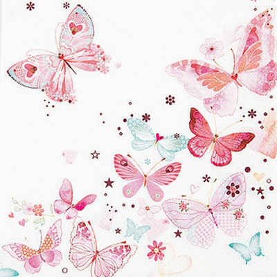 HOME FASHION Papierserviette 20 Servietten Lovely Butterflies - Reizende Schmetterlinge 33x33cm, (20 St)