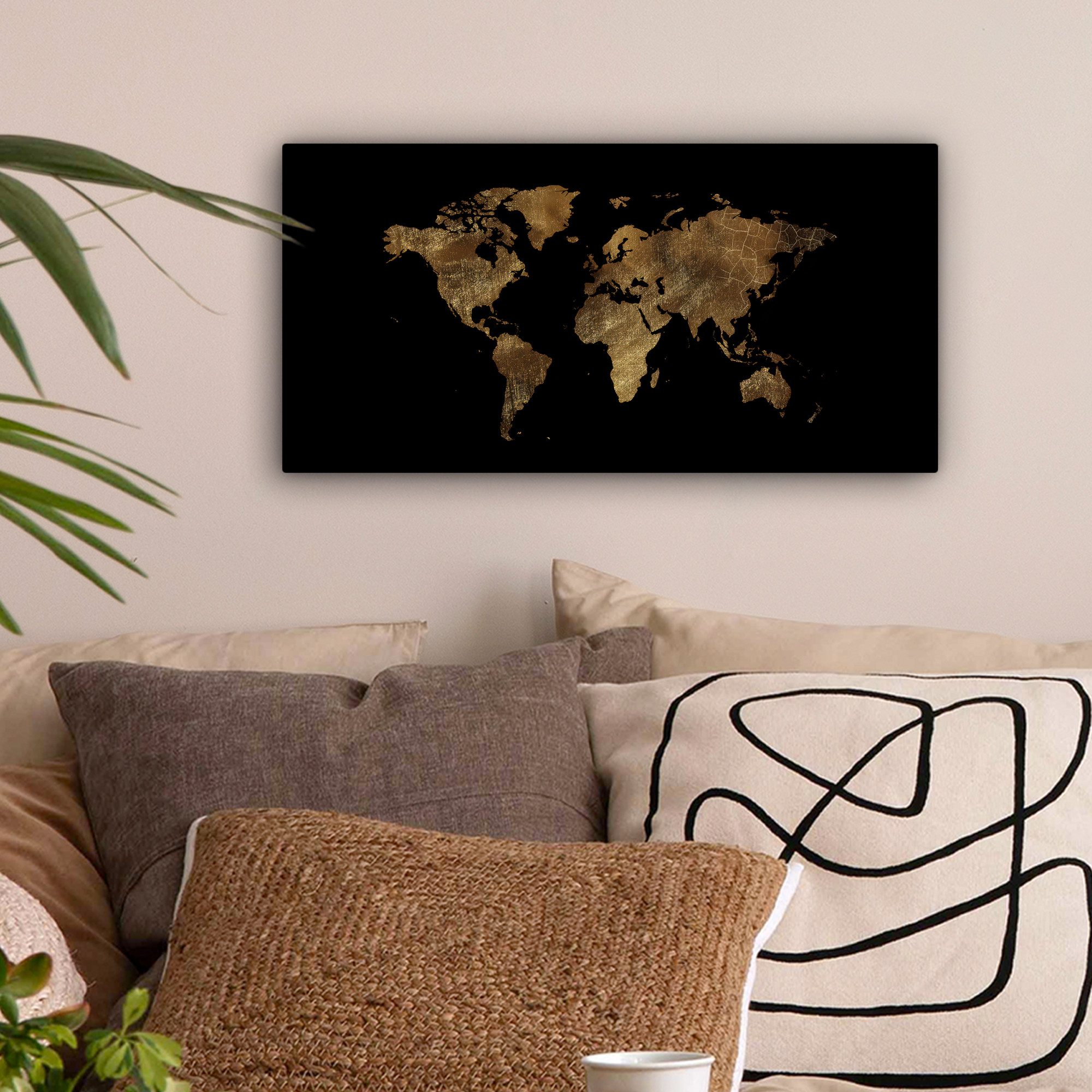 OneMillionCanvasses® Leinwandbild Panorama Weltkarte - Gold - Luxus - Erde günstig online kaufen