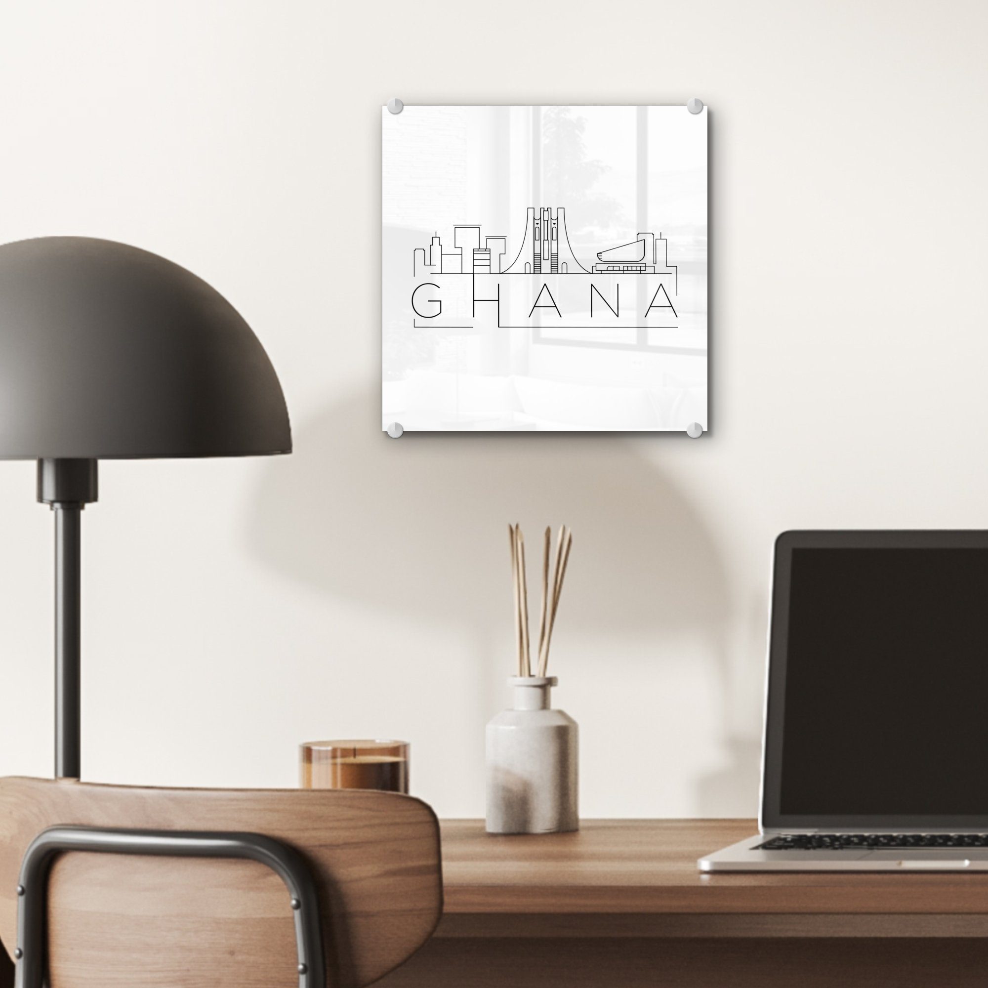 Skyline MuchoWow weiß, auf auf Bilder Acrylglasbild Foto Glas "Ghana" Wandbild Glas - (1 Glasbilder - - Wanddekoration St),