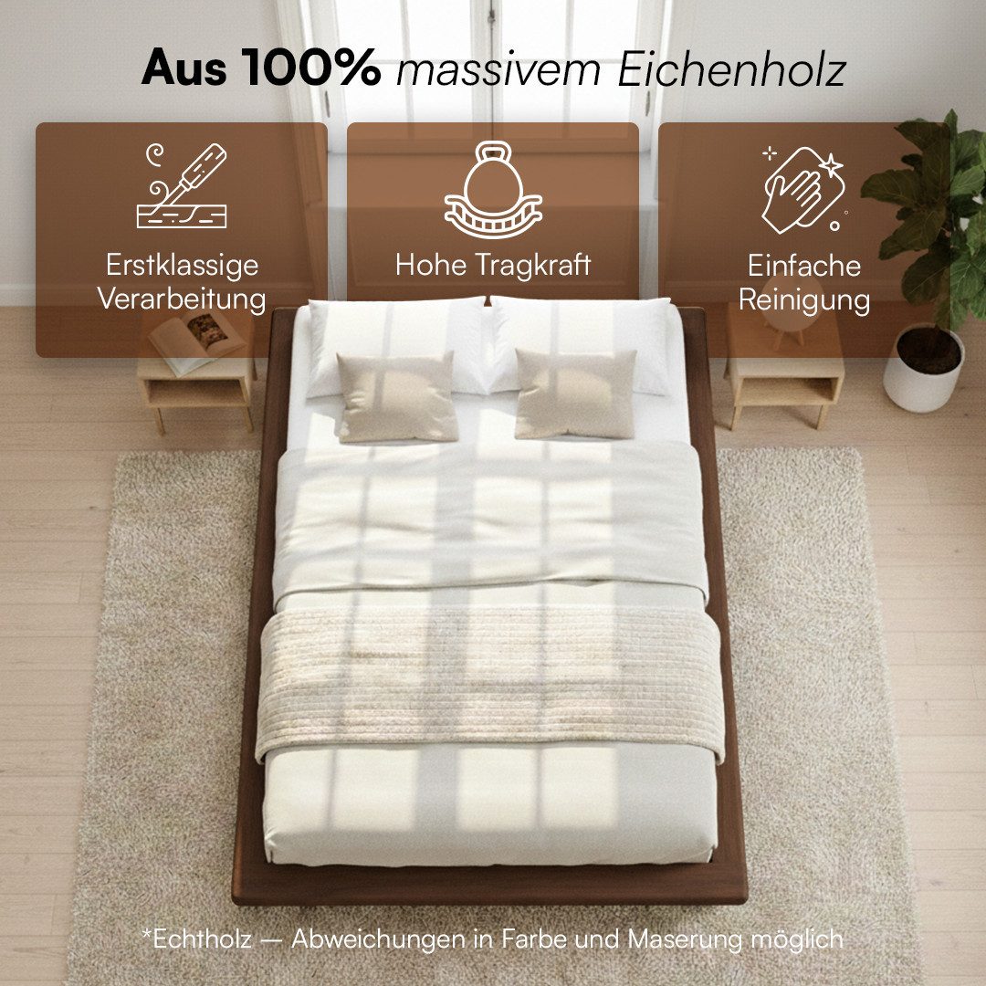 skølm Futonbett Skald aus Massivholz Eiche (Walnussoptik, 140x200 cm), Massivholzbett lackiert, Doppelbett auch in 180x200 cm verfügbar