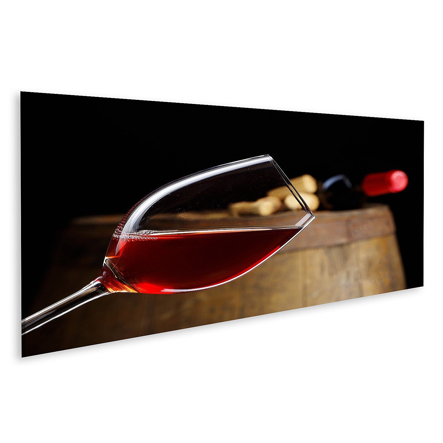 Leinwandbild Bild auf Leinwand Glas Wein Mit Fass Wandbild Leinwandbild Wand Bilde