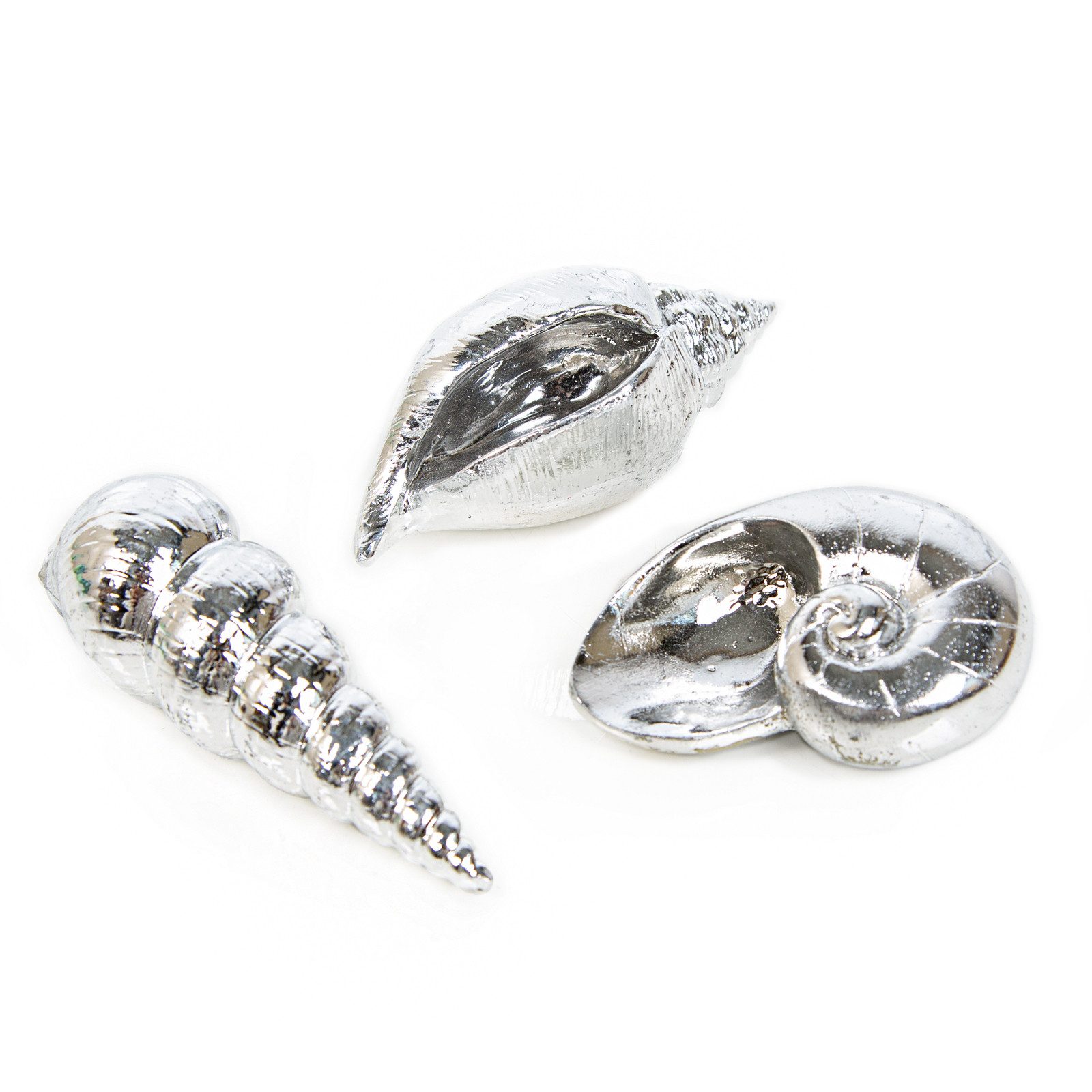 Dekofigur 3 silberfarbene Muscheln 10 cm Silber