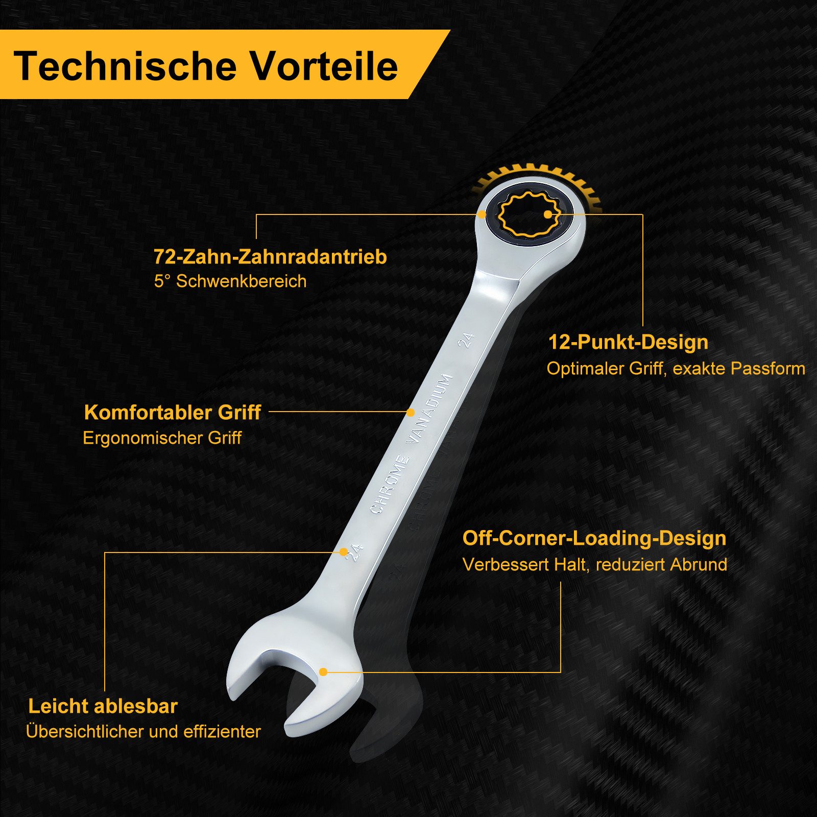Walter Stahl Germany control Ringschlüssel 22-tlg. Ratschenschlüssel-Sets, 6-32mm (Set, 22 St., 22-teiliger Ratschenschlüssel-Sets), 72-Zahn-Zahnradantrieb, 5°S – Bild 5 von 5