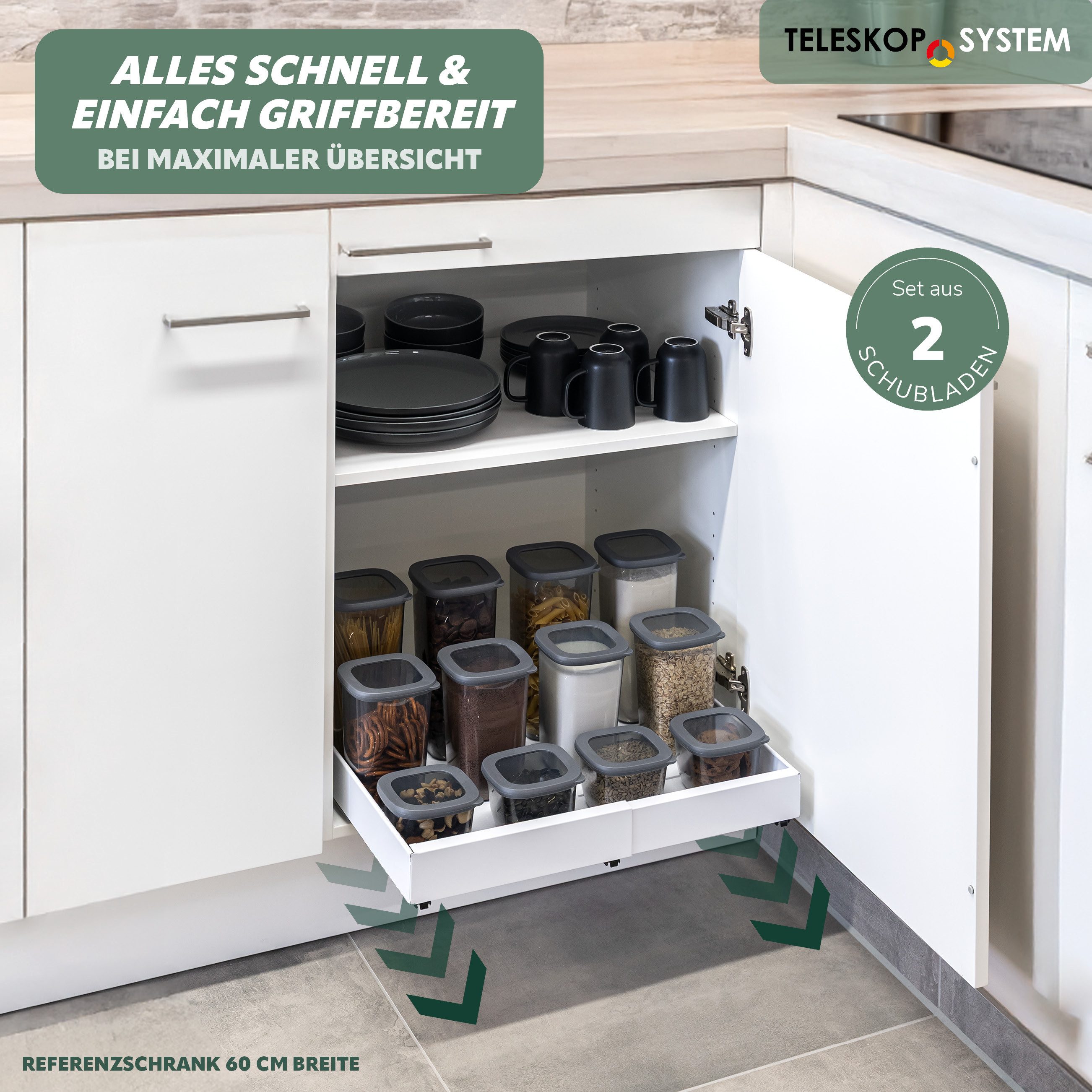 bremermann Teleskopauszug 2er Set - mit Einlegeboden, ausziehbar, Breite von 31-51 cm – Bild 2 von 5