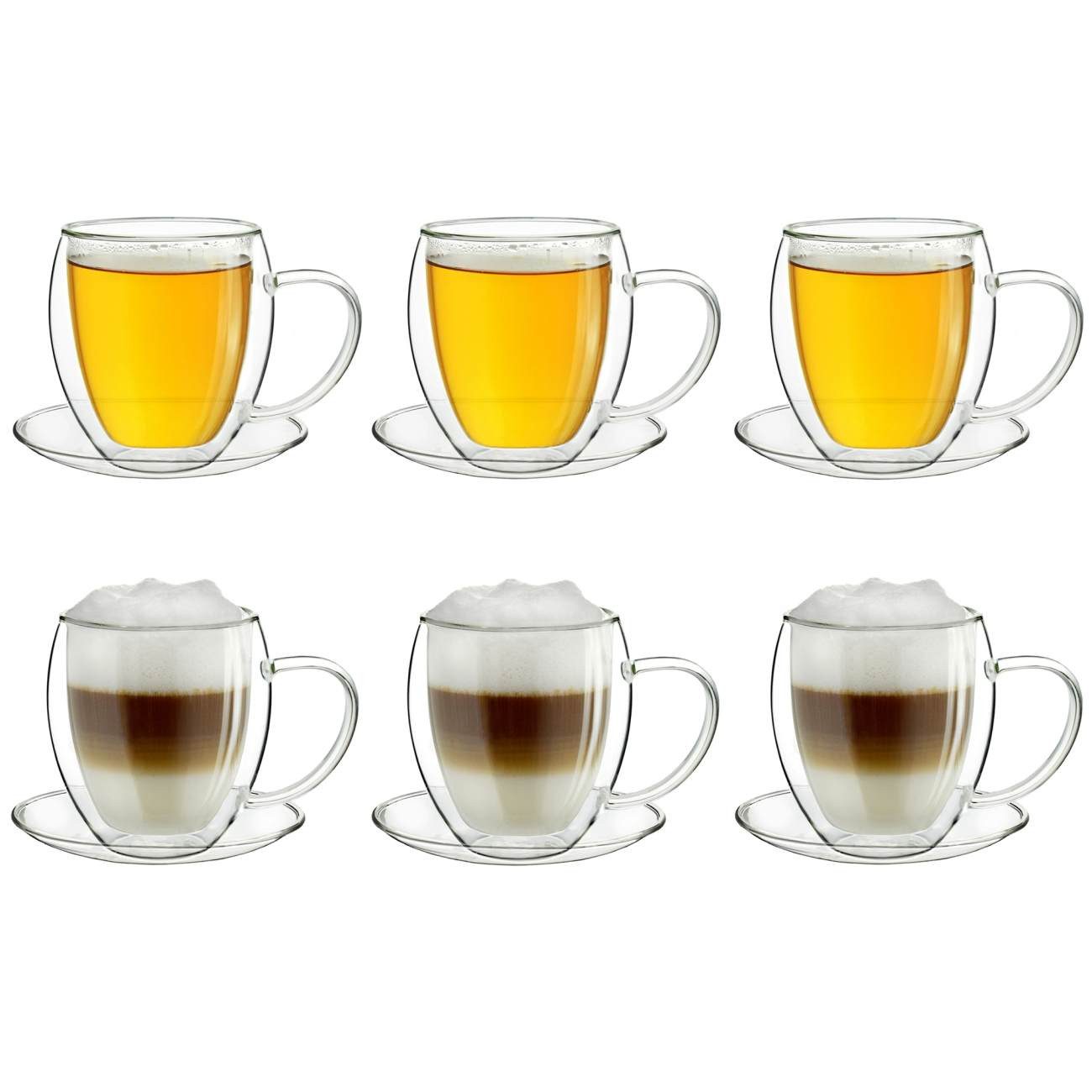 Creano Teeglas Thermotasse 6er-Set doppelwandig mit Untertasse 250ml, Borosilikatglas, 6 Стекло