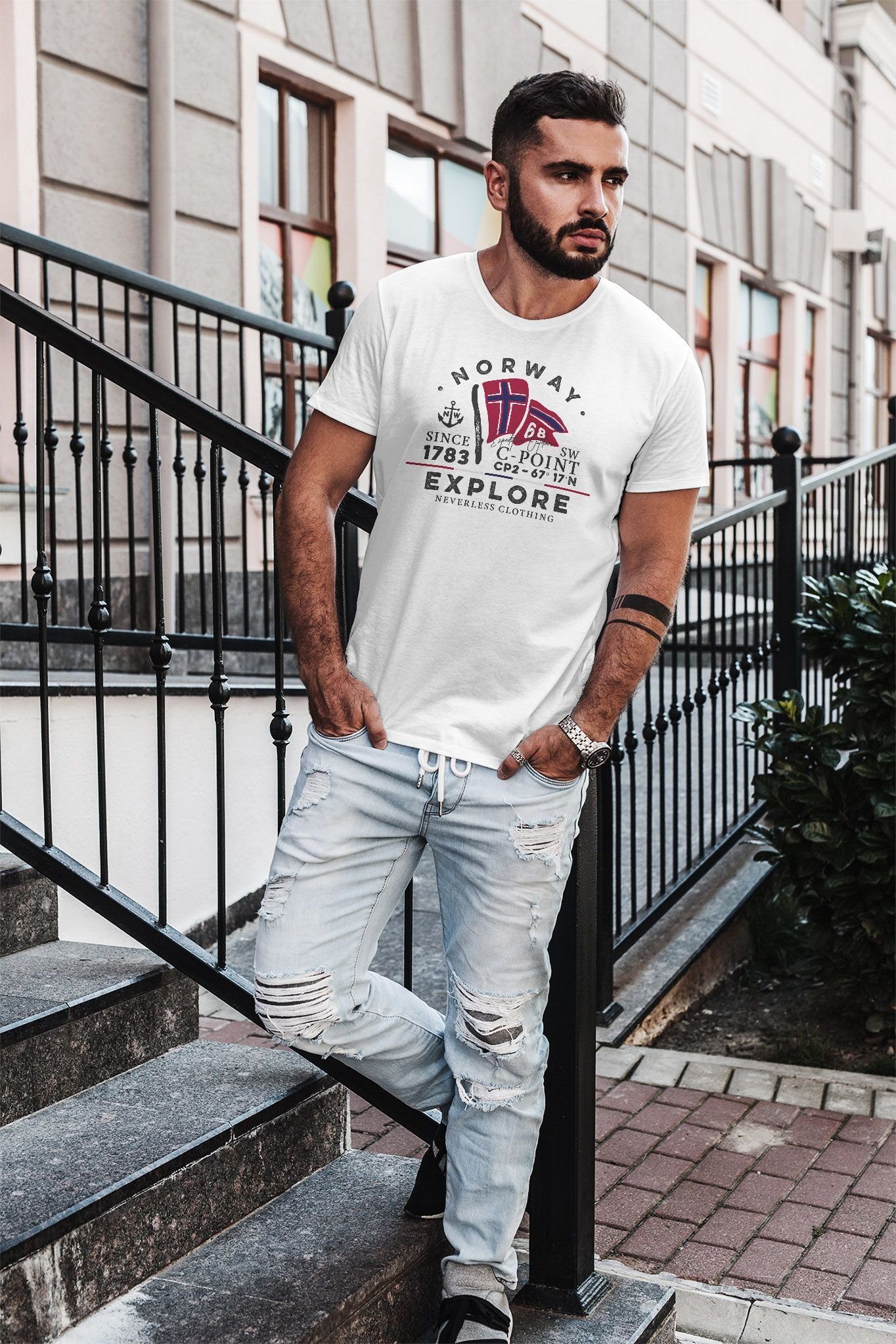 Neverless Print-Shirt Herren T-Shirt Norway Explore norwegische Flagge Norwegen Neverless® mit Print