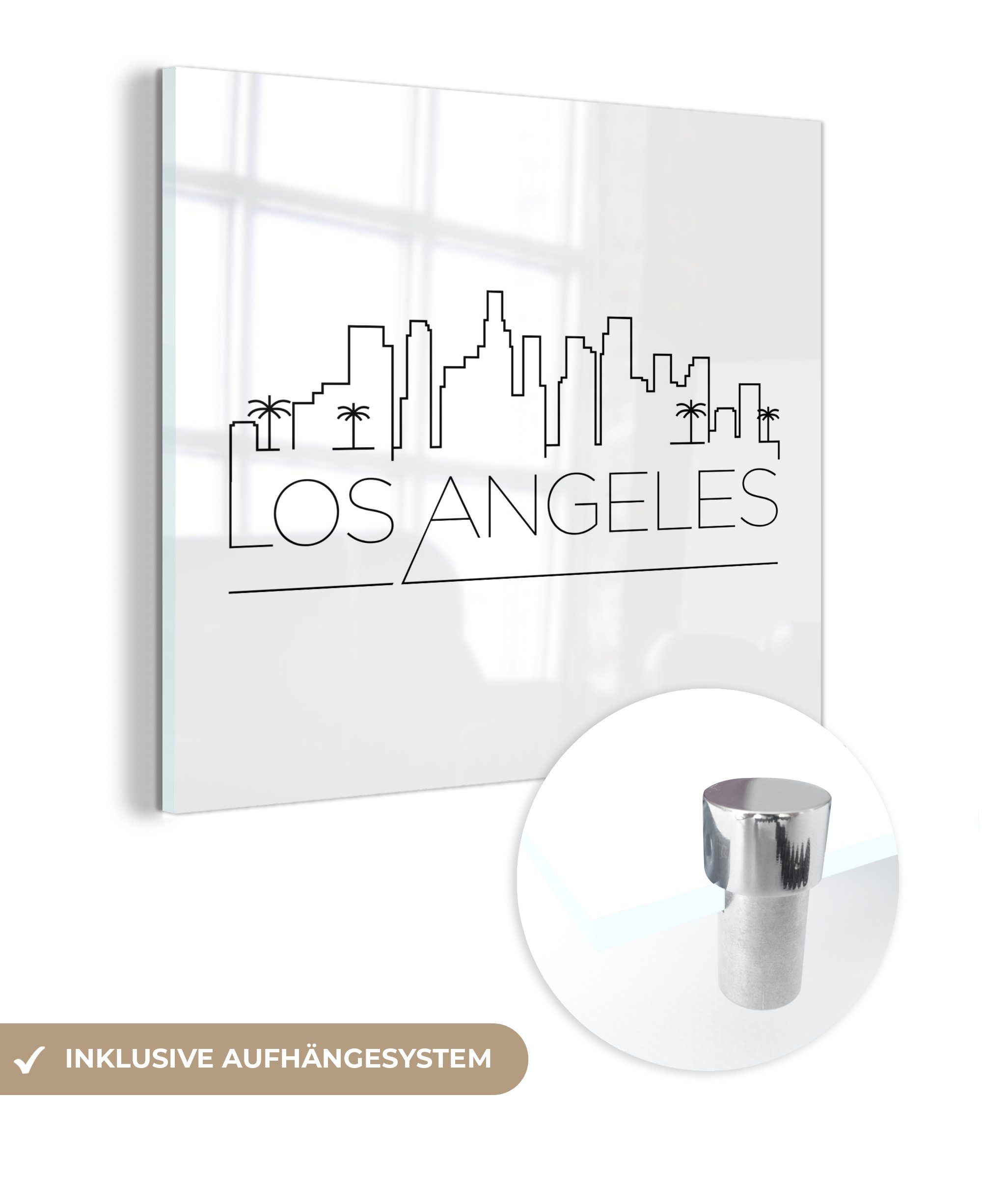 MuchoWow Acrylglasbild Skyline "Los Angeles" weiß, (1 St), Glasbilder - Bilder auf Glas Wandbild - Foto auf Glas - Wanddekoration