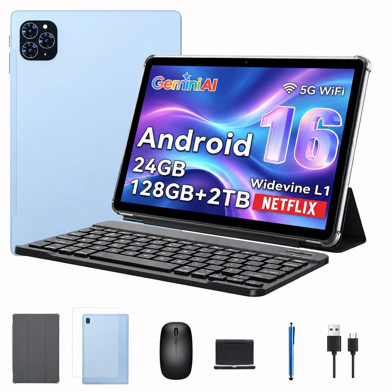 TABWEE T9 11" FHD Android 16 WiFi tablet mit Tastatur/Maus/Hülle Tablet (11", 128 GB, Android16, Android 16, FHD Display, KI-Unterstützung, mit Zubehör)