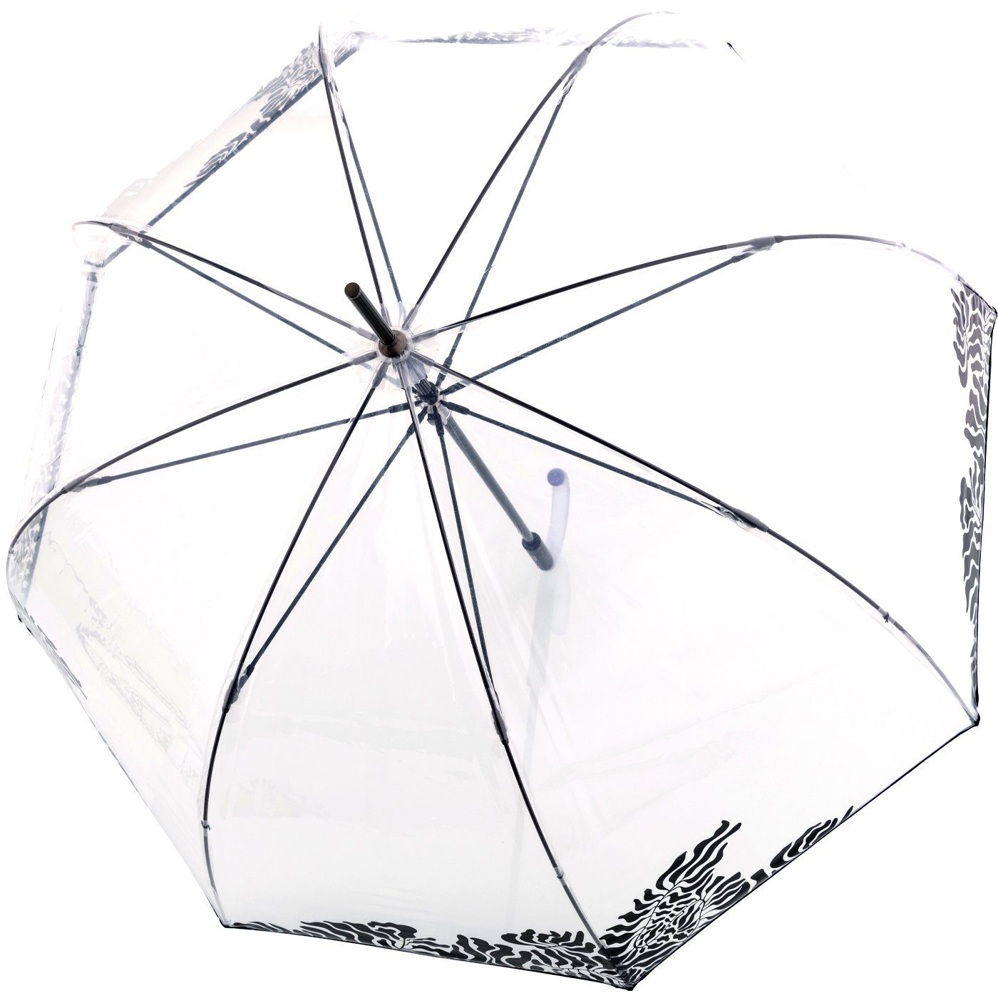 Knirps® Stockregenschirm transparenter Glockenschirm mit Blätter-Aufdruck, durchsichtig-schwarz für Damen - Jungle