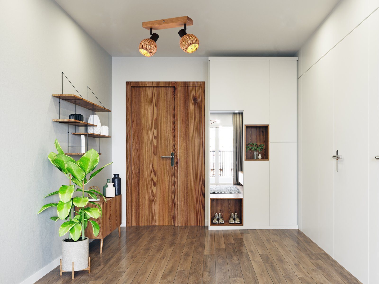 meineWunschleuchte Deckenstrahler, ohne Leuchtmittel, Deckenleuchte mit zwei Lampenschirm-e aus Korb-geflecht B: 30cm