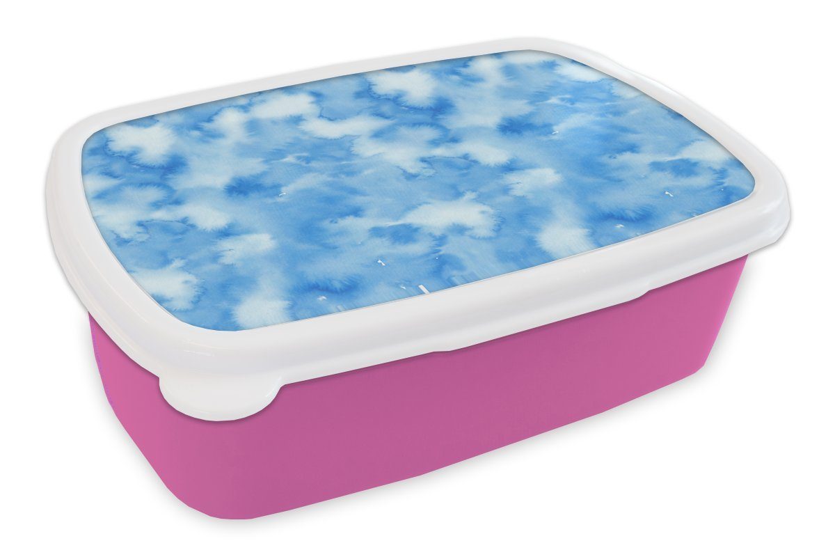 Brotbox Lunchbox Erwachsene, - Kunststoff MuchoWow Muster, Snackbox, Abstrakt - Brotdose Kinder, (2-tlg), rosa Blau Mädchen, für - Kunststoff, Aquarell