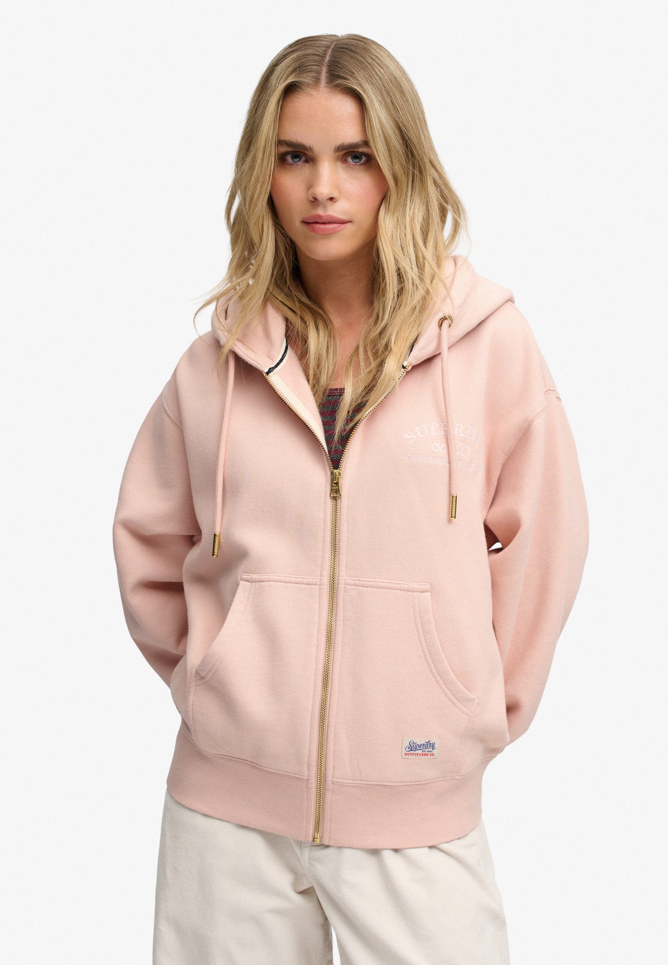 Superdry Kapuzensweatjacke LUXE CASUAL ZIPHOOD Baumwollmischung, relaxed fit