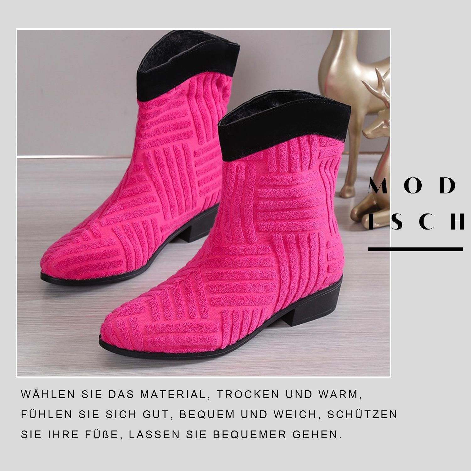 Daisred Damen Stiefelette Knöchel Rosa Stiefel für Frottee Winterboots Schuhe
