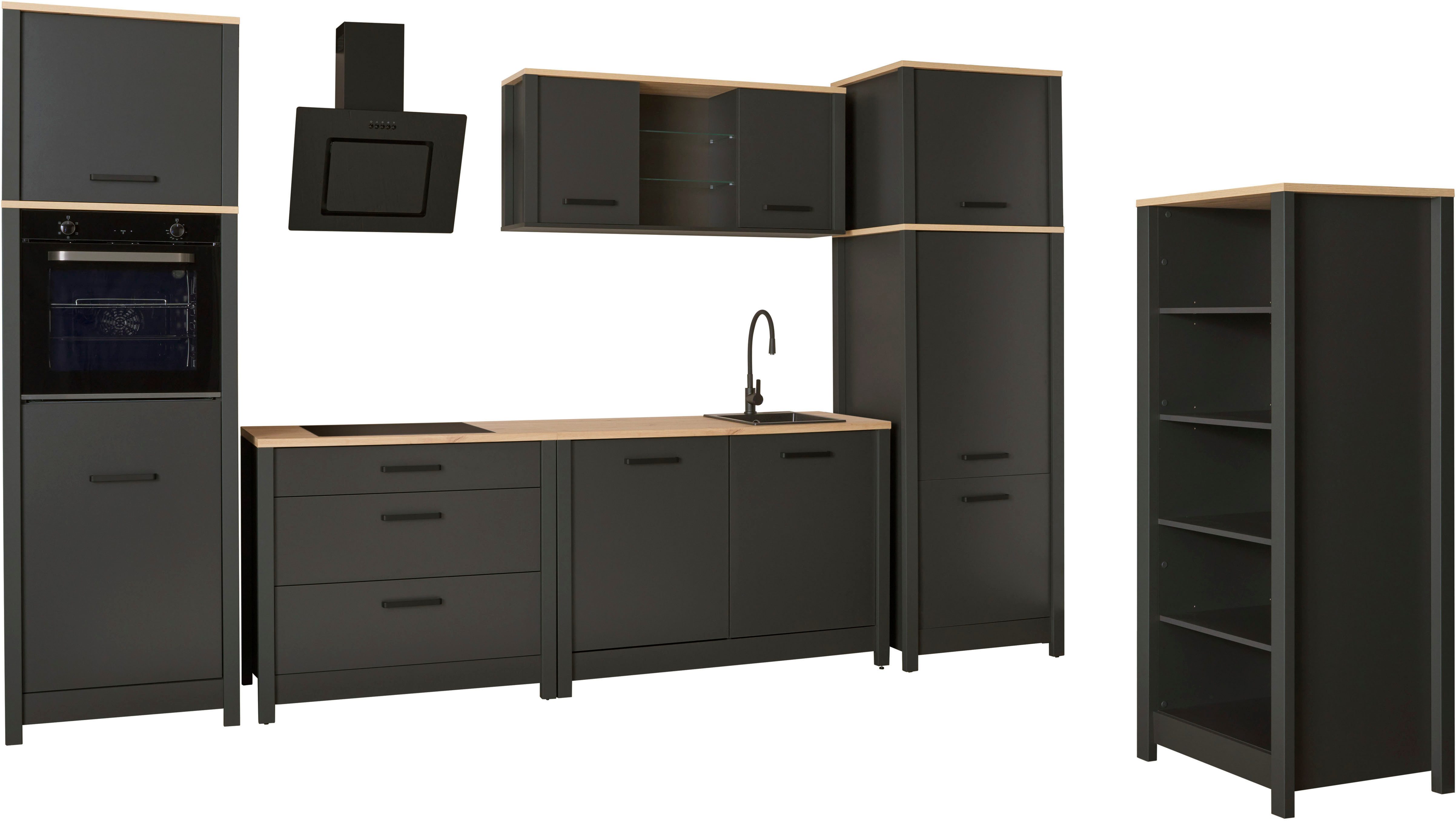 Inter Link Küchenzeile Pienza, Einbauküche, Küchenblock, Küchenmodul, Kompaktküche, Ohne E-Geräte für Spülmaschine Kochfeld Backofen Kühlschrank B: 430 cm