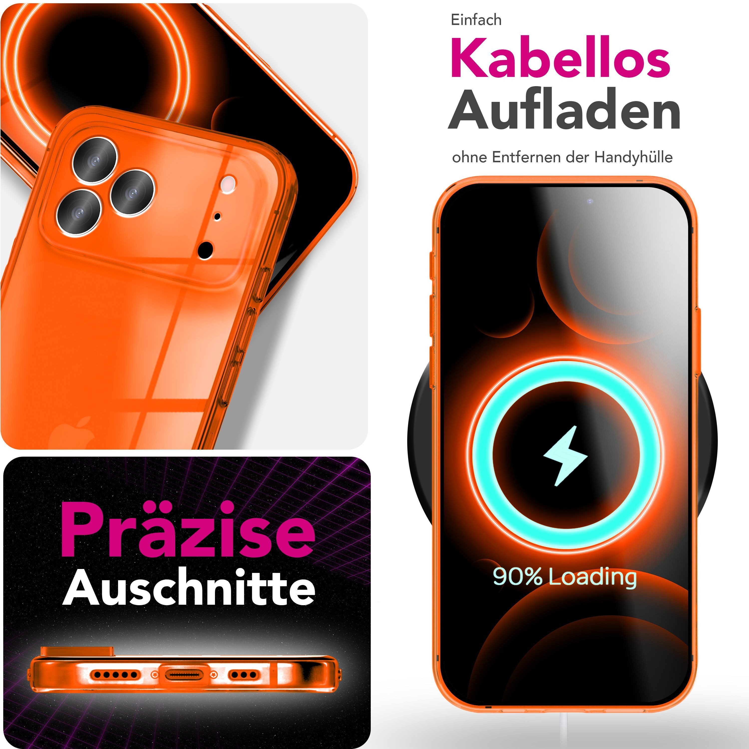 Nalia Smartphone-Hülle Apple iPhone 17 Pro 16 cm (6,3 Zoll), Leuchtende Neon Farbe / Durchsichtig / Anti-Gelb / Soft TPU & Flexibel