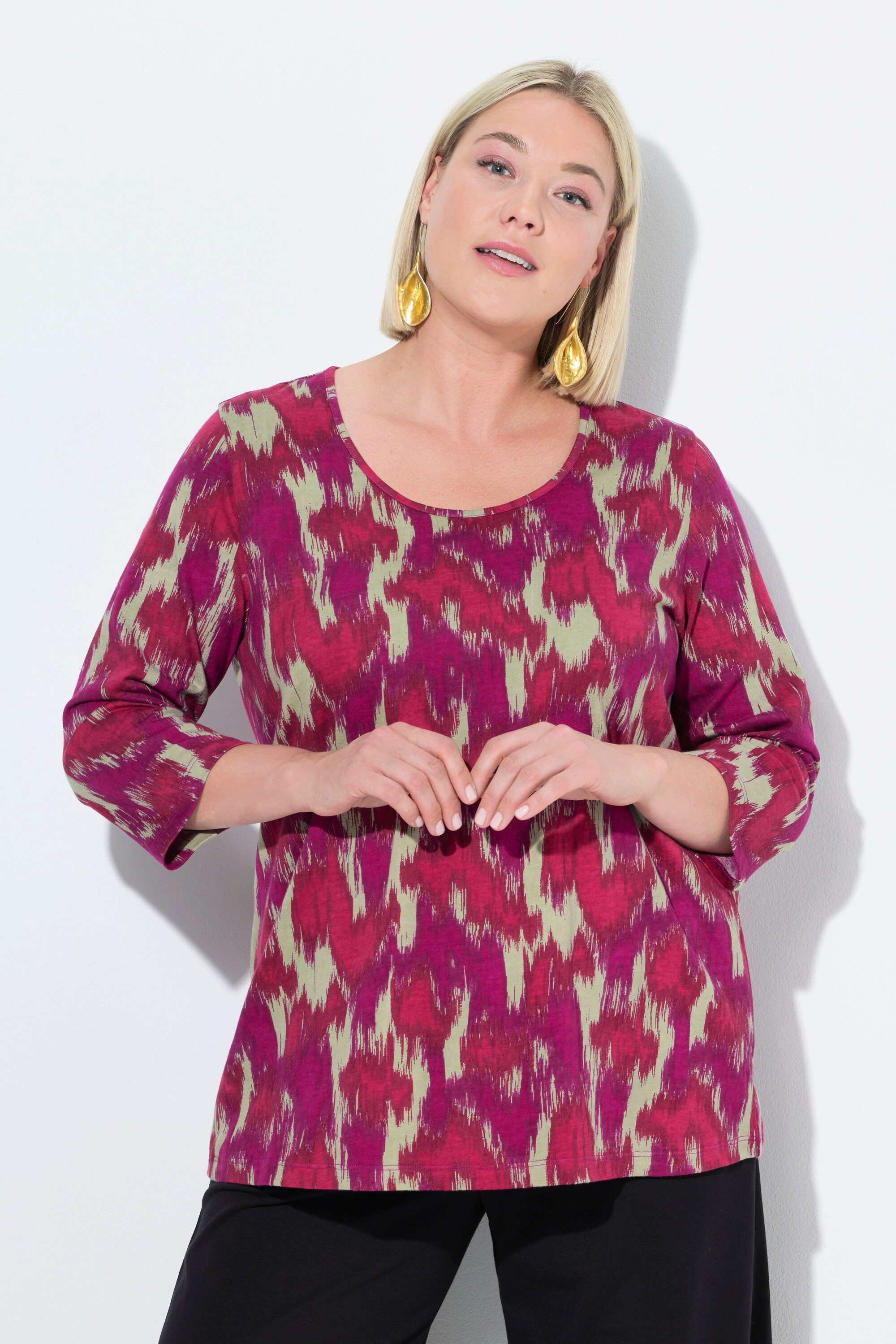 Longshirt T-Shirt A-Linie Rundhalsausschnitt 3/4-Arm