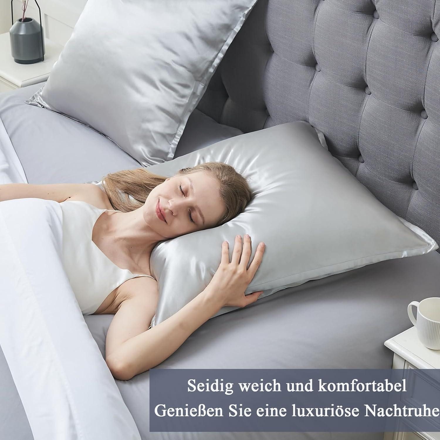 Vielit Kissenbezug Satin Kissenbezug 80x80 2er Set Weich Silk Pillowcase Hellgray