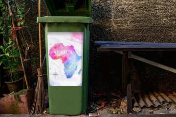 MuchoWow Wandsticker Aquarell - Weltkarte - Afrika (1 St), Mülleimer-aufkleber, Mülltonne, Sticker, Container, Abfalbehälter