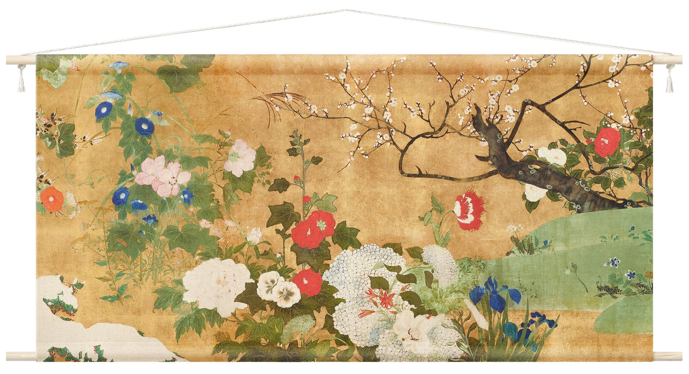 Bilderdepot24 Wandteppich modern Blumen Orientalisch Vintage bunt, rechteckig, Höhe: 2.6 mm, großes Wandbild aus Natur-Baumwolle Wandbehang Stoffbild Tuch Wollseil