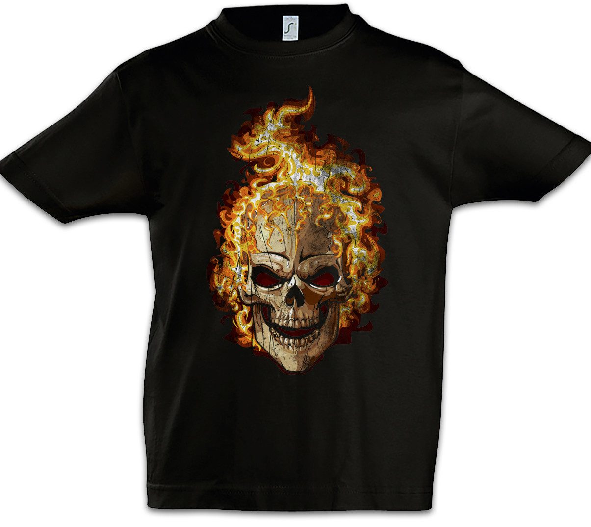 Print-Shirt Burning Skull II Kinder T-Shirt Brennender Schädel Dead Totenschädel